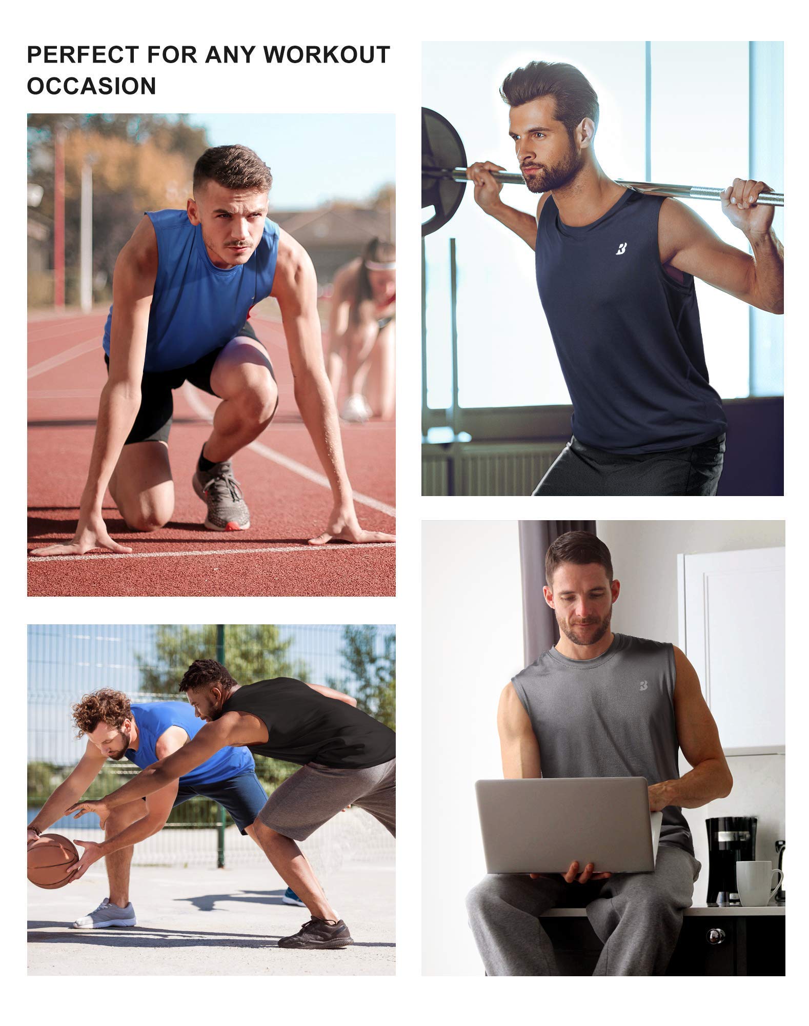 Roadbox Men's Workout Sleeveless Shirts - Athletic Gym & Basketball Tank Tops - Quick Dry Moisture Wicking Muscle Shirts for Training, Running & Sports Activities