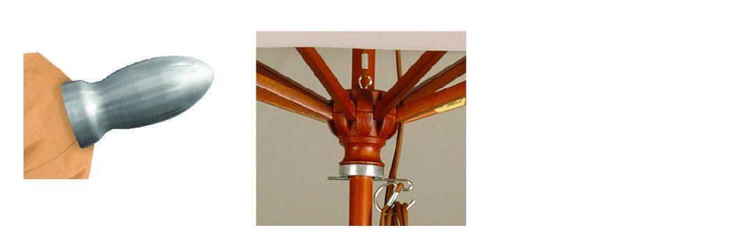 9' California Wooden Market Umbrella - Sunbrella Bay Brown for Outdoor Dining
