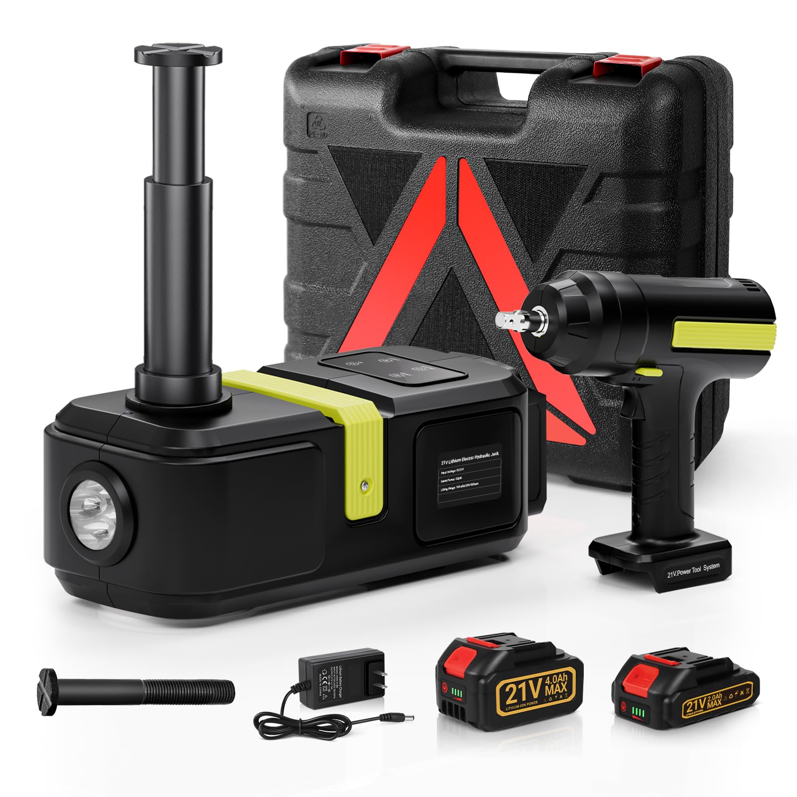5 Ton Cordless Electric Hydraulic Car Jack Kit with Lithium Battery & Impact Wrench - Rechargeable Touchscreen Lifting System for Efficient Vehicle Maintenance - Perfect for Emergency Roadside Repairs, Garage Work, and DIY Auto Services