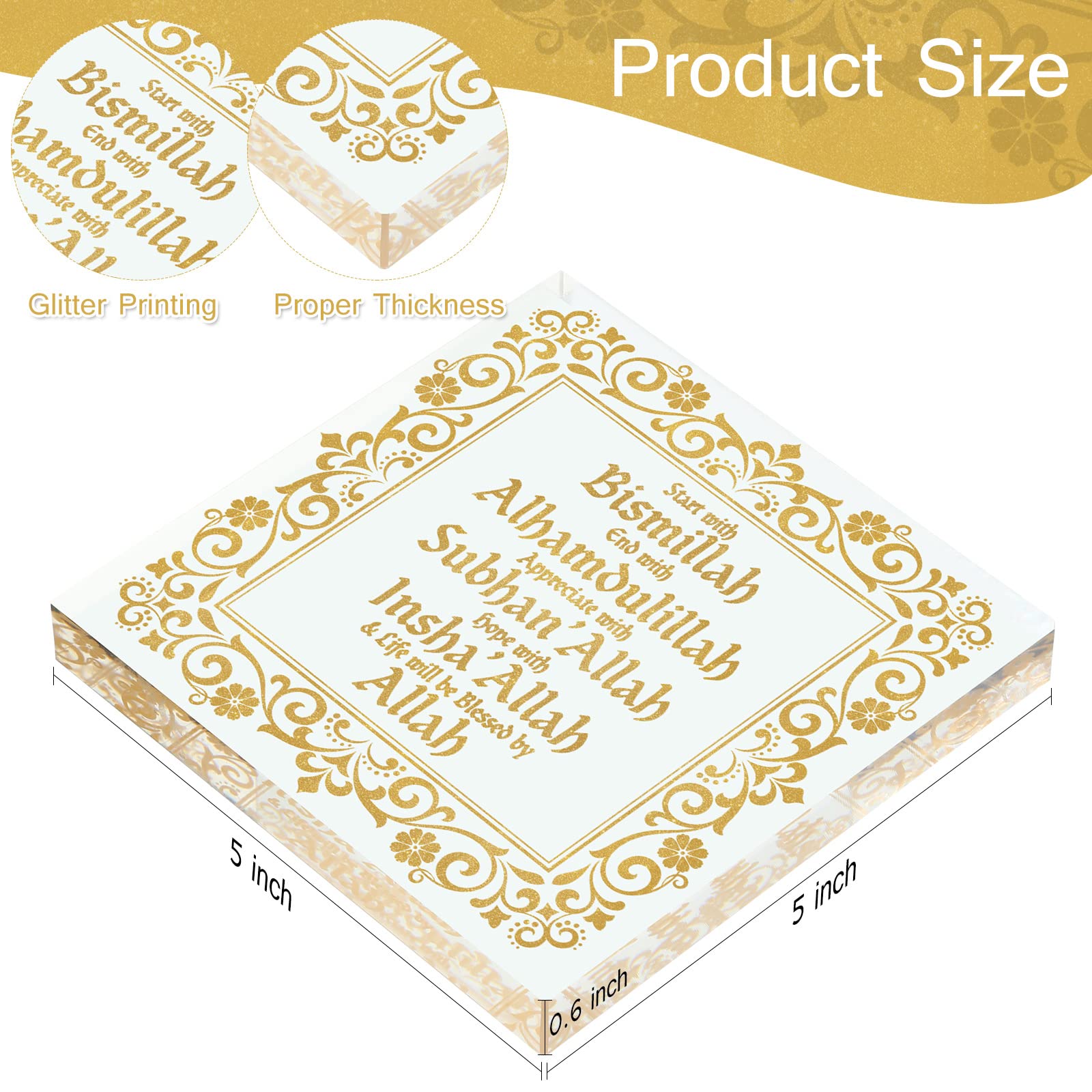 Yookeer Islamic Acrylic Eid Ramadan Mubarak Decor - Arabic Allah Table Sign for Ramadan, Eid, Birthday Gifts - Gold Desktop Ornament for Home, Office & Islamic Celebrations