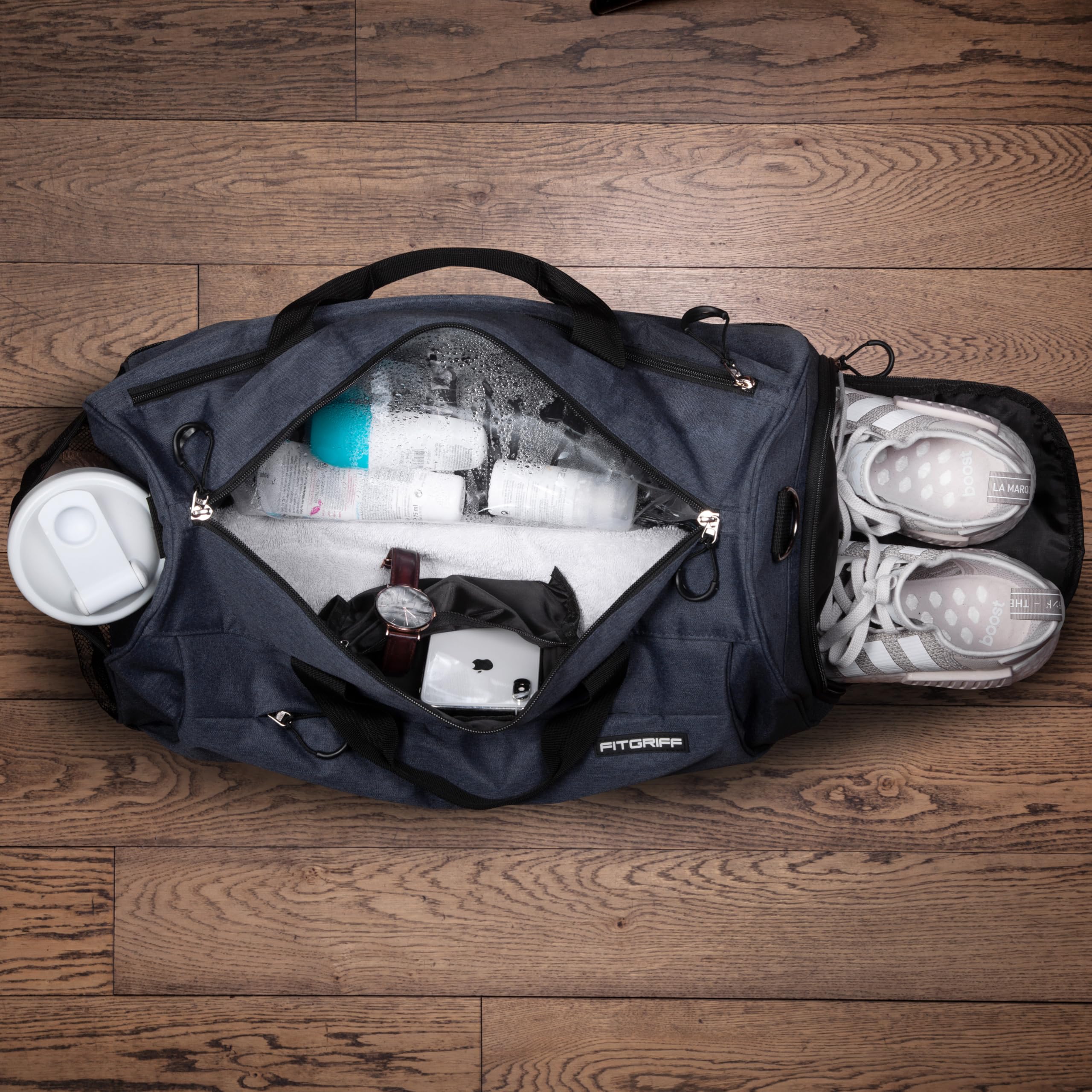 Fitgriff® Gym Bag for Men & Women - Large Duffle Bag with Shoe & Wet Compartment | Water-Resistant Sports Bag for Travel, Workout, Fitness & Gym | Perfect for Gym Locker, Yoga Class & Weekend Getaways