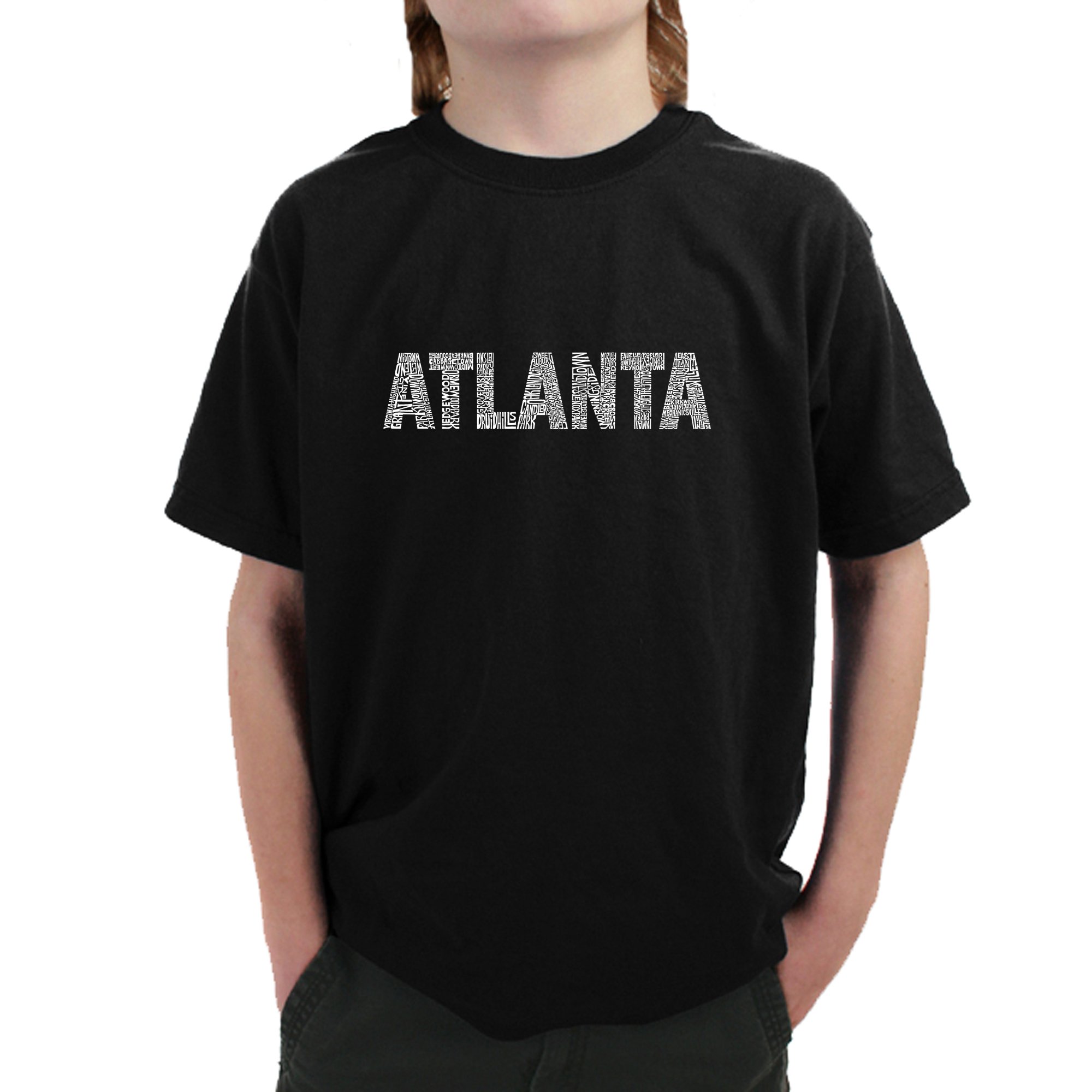 LA POP ART Boys Word Art T-Shirt - Atlanta Neighborhoods Graphic Tee | Trendy Streetwear for Kids | Perfect for School, Playdates & Urban Fashion