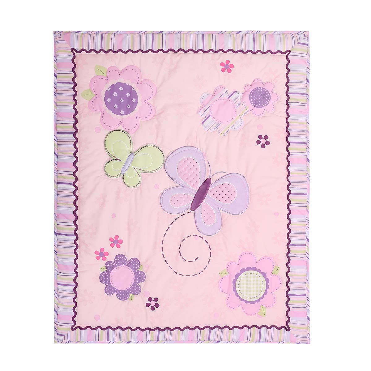 4-Piece Pink Butterfly Embroidery Nursery Crib Bedding Set - 1 Quilt, 1 Fitted Sheet, 1 Skirt & 1 Diaper Storage Bag - Soft Baby Girl Cot Bedding for Newborns & Toddlers - Perfect for Nursery Decor, Baby Showers & Gift Giving