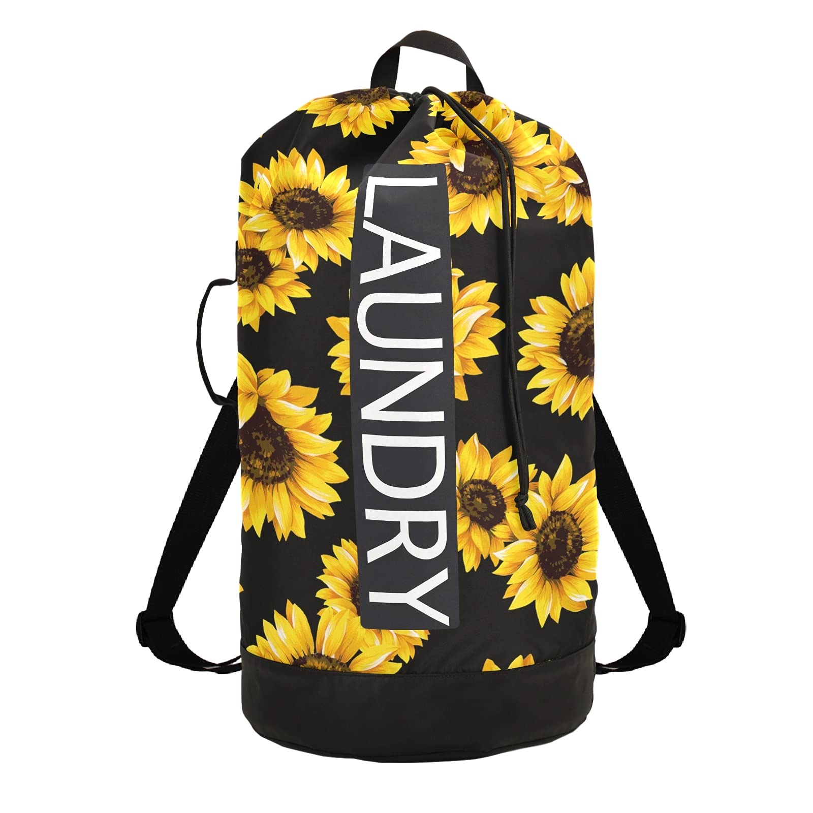 Black Mesh Laundry Backpack - Sunflower Design Wash Bag for Dirty Clothes | College, Travel, Camping & Dorm Essentials | Perfect for Laundry Day, Gym & Sports Gear Storage