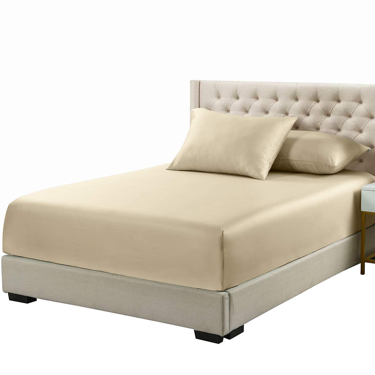 Royal Hotel Luxury Bamboo Viscose Fitted Sheet - Queen Size, Beige | Hypoallergenic, Cooling & Breathable Silky Soft Fabric | 100% Bamboo-Derived Viscose | Perfect for Hot Sleepers & Allergy Sufferers