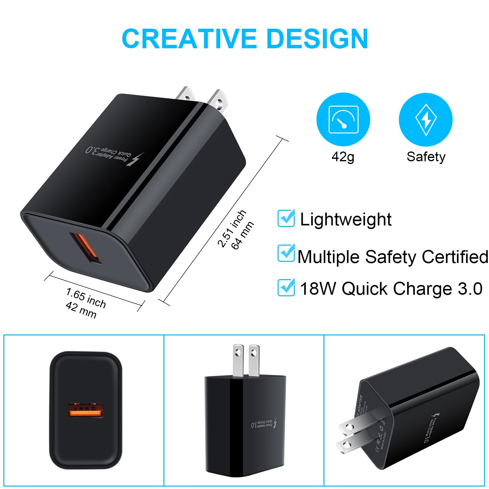 18W Fast Charging Block with Quick Charge 3.0 & Wireless Charging - USB Wall Charger Adapter for Samsung Galaxy S25/S24/S23/S22 Ultra/S21/S20 FE/S10/A16/A15/A55/A14/A13/A12/A52/A53/A54/A04s/A03s/A10e/A11/A21 - Perfect for Home, Office & Travel Charging Needs