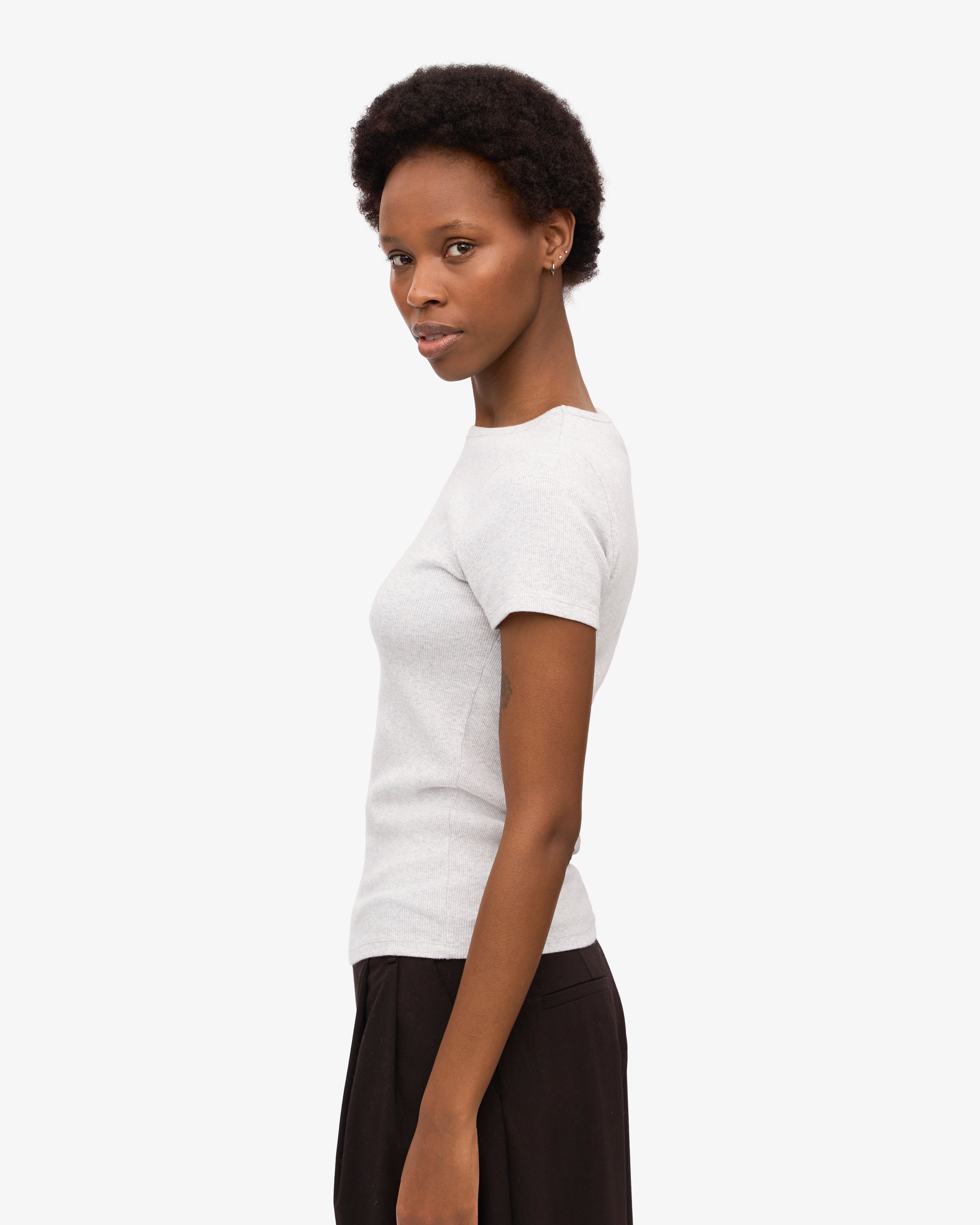 Organic Rib T-Shirt for Women - Soft & Comfortable Snow Melange Tee - Perfect for Casual Wear, Layering & Everyday Outfits