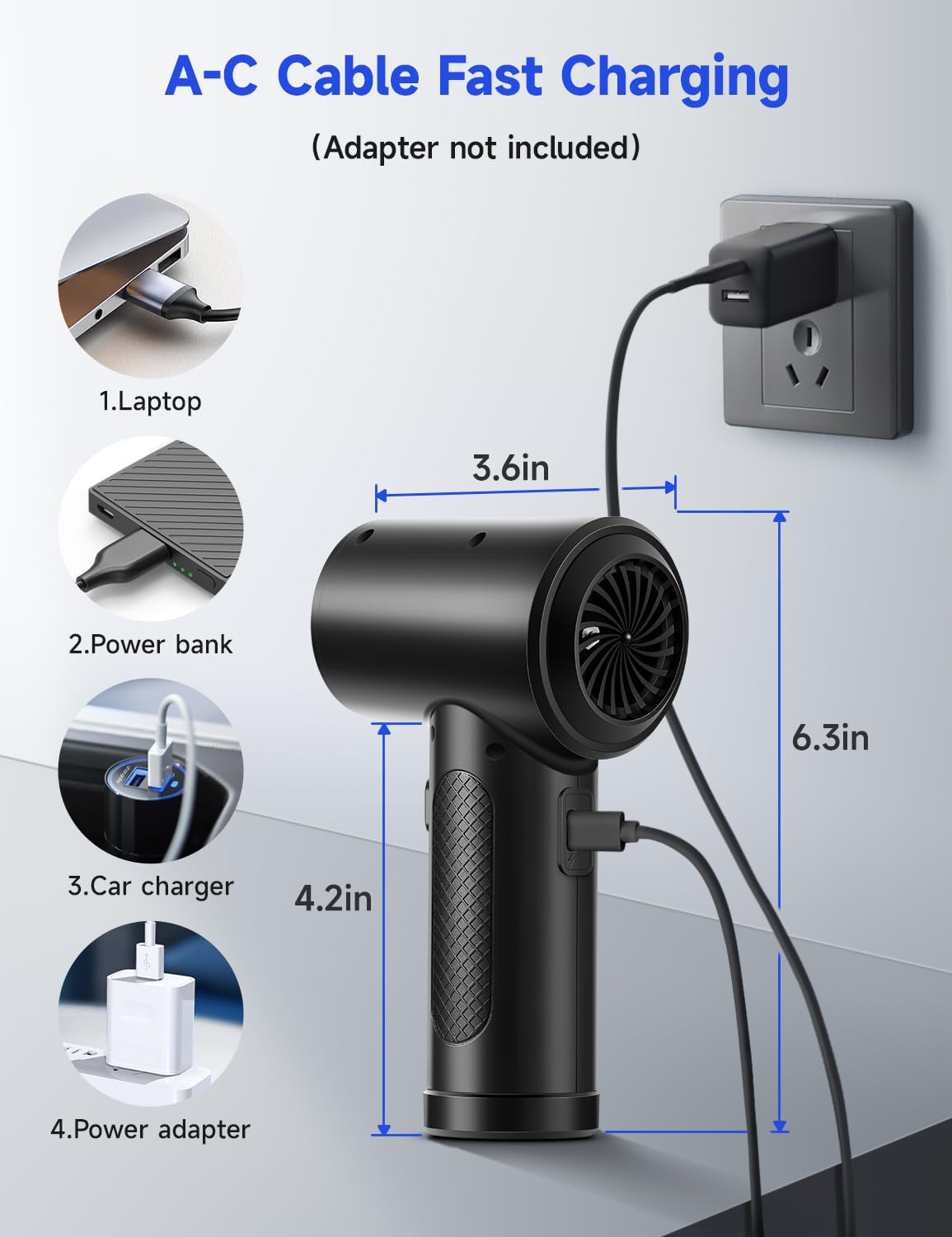 Fulljion 6000mAh Rechargeable Cordless Electric Air Duster - 3-Speed Adjustable (51000 RPM) with LED Light, Fast Charging for Computer Keyboard, Electronics, Laptops & Home Cleaning - Portable Air Blower for Dust Removal (Black)