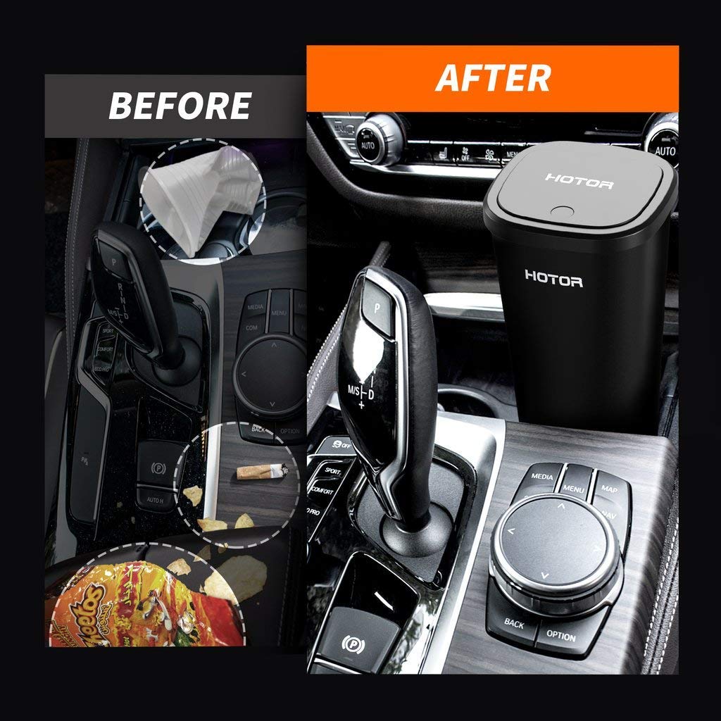 HOTOR Car Trash Can with 30 Extra Trash Bags - Multipurpose Auto Waste Bin for Car, Office & Home Use - Leakproof & Portable Vehicle Garbage Container (2 Pack) - Perfect for Road Trips, Daily Commute & Workspace Organization