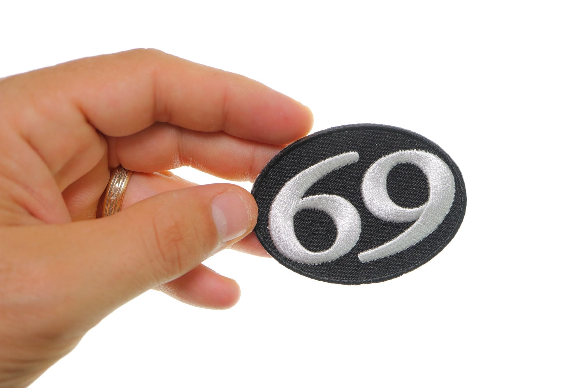 69 Iron On Patch - Embroidered Custom Patch for Jackets, Hats, Bags & DIY Crafts - Durable Sew-On or Heat Transfer Applique for Clothing & Accessories