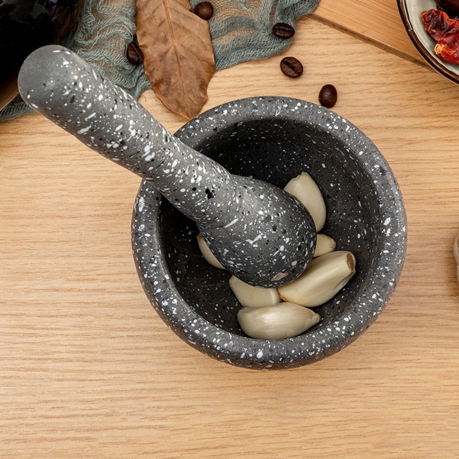 Premium Granite Mortar and Pestle Set - 4 Inch Kitchen Grinder Bowl for Crushing Spices, Herbs, Garlic & Ginger - Perfect for Seasoning, Guacamole & Pesto Making - Natural Stone Manual Spice Crusher for Home Cooking & Meal Prep
