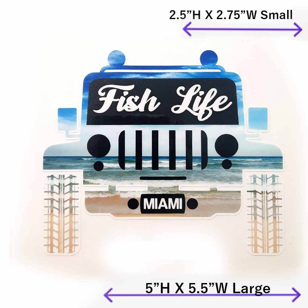 Fish Life Jeep Miami Decal Sticker - Waterproof Vinyl Decal for Cars, Trucks, Windows - Perfect for Jeep Wrangler, Gladiator & Off-Road Vehicles - Beach & Tropical Themed Car Accessories