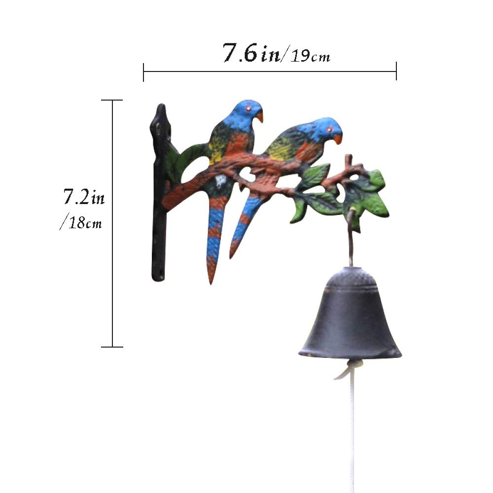 Hand-Painted Cast Iron African Parrot Bell with Pre-Drilled Holes - Durable Outdoor Decoration for Garden, Shed, Fence & Patio Decor