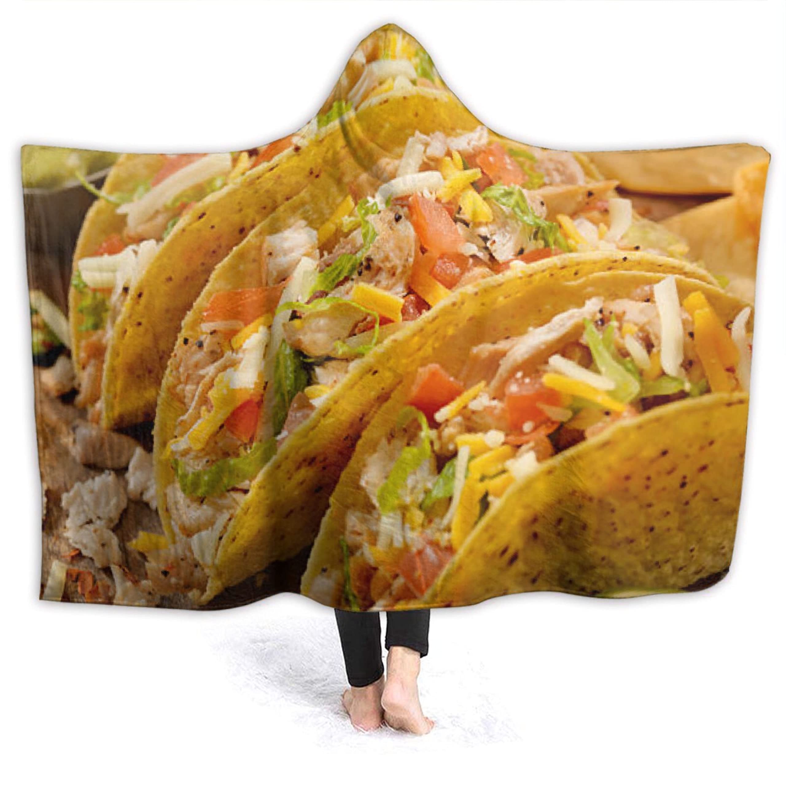 Soft Flannel Burritos Tortilla Tacos Hooded Blanket - Realistic Food-Themed Wearable Blanket Poncho for Kids & Toddlers (50x40 inches) - Cozy Gift for Bed, Sofa, Couch & Travel - Funny Novelty Blanket for Snuggling, Movie Nights & Camping