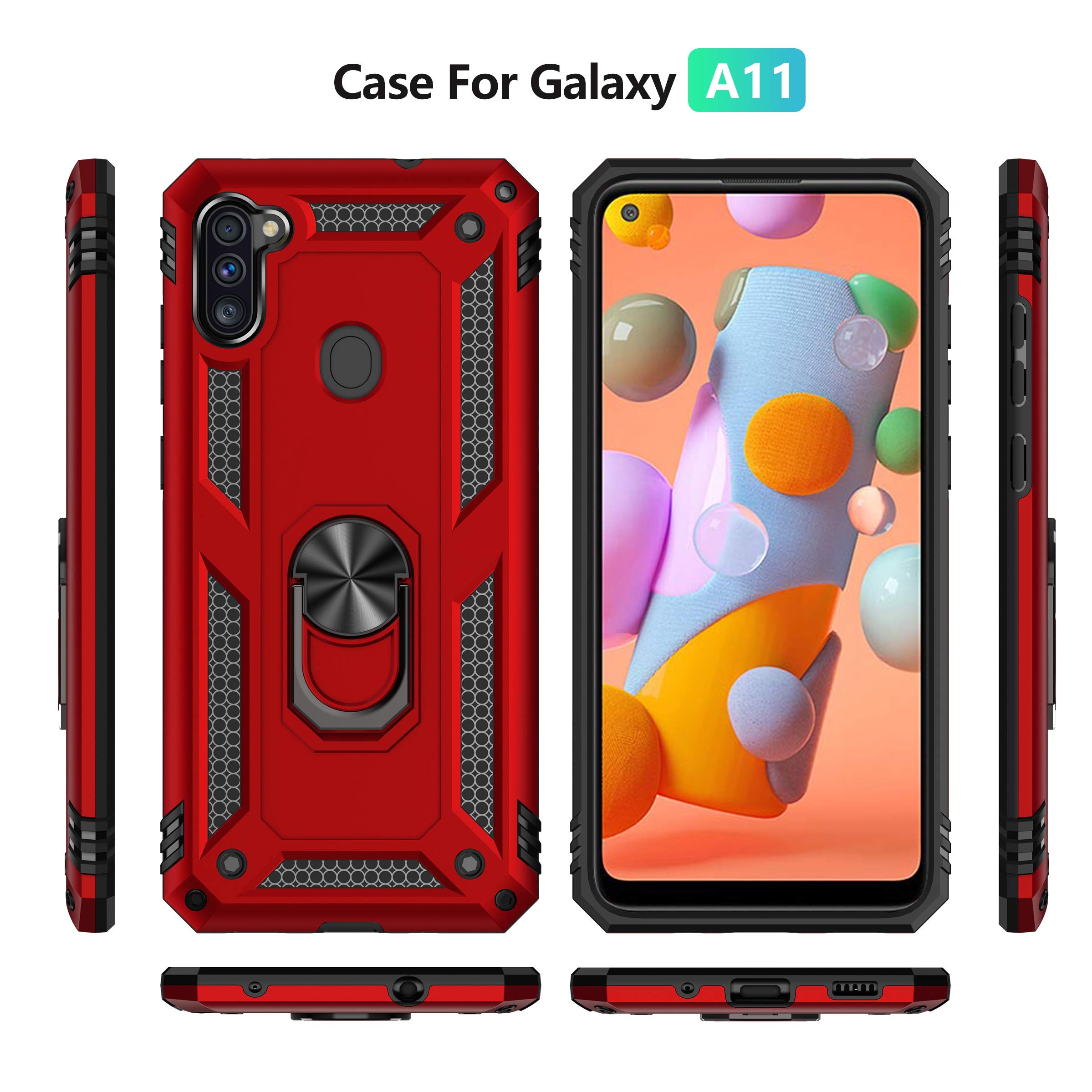 Samsung Galaxy A11 Case - Military Grade Heavy Duty Armor Protection Phone Cover with HD Screen Protector & Magnetic Ring Kickstand | Shockproof, Drop Proof | Perfect for Outdoor, Work, Travel (Black)