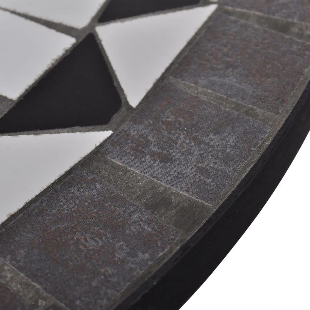 23.6 Inch Black and White Mosaic Bistro Table - Outdoor Patio Decor, Garden Dining Set, Perfect for Backyard, Balcony & Cafe Settings