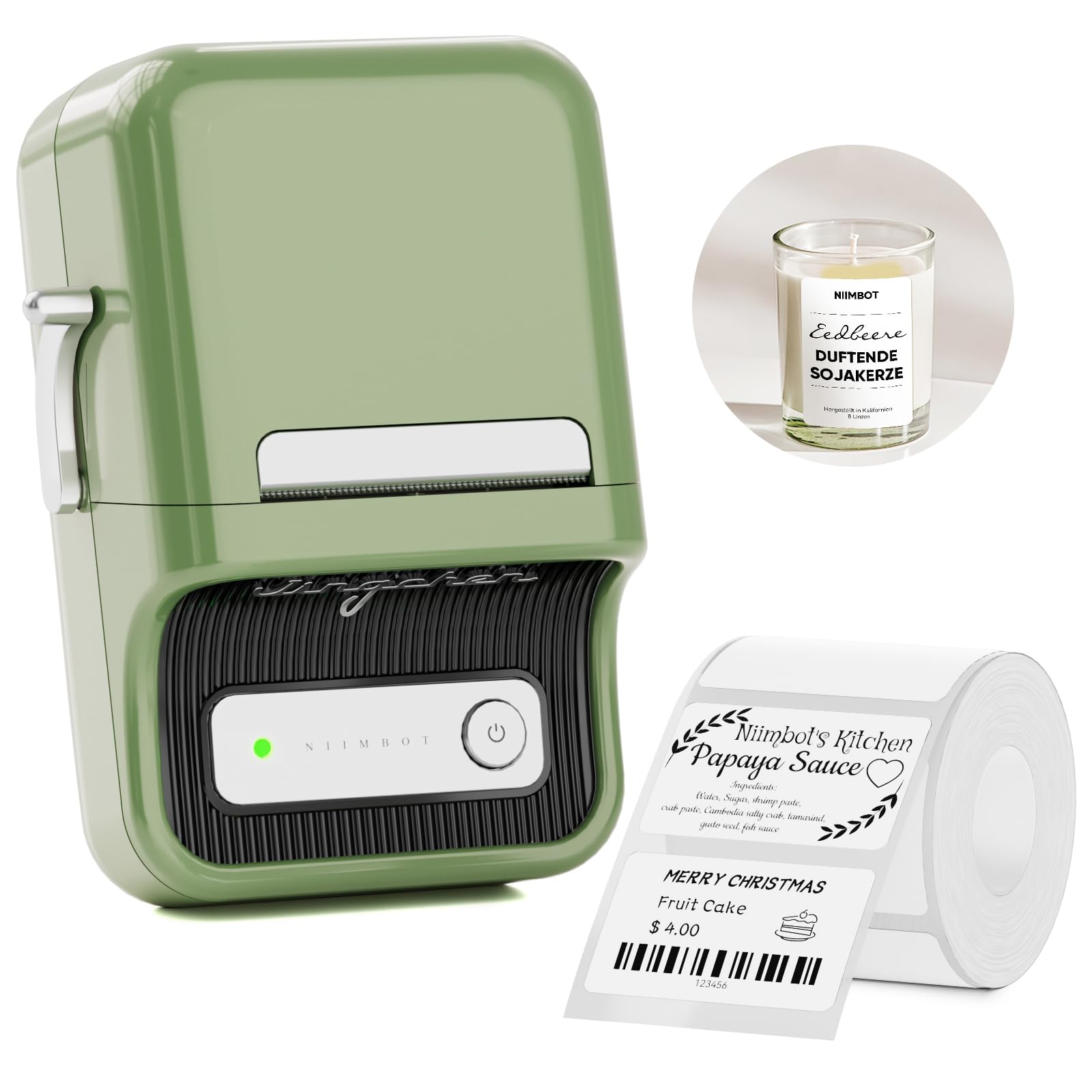 NIIMBOT B21 Bluetooth Label Maker Machine with Tape - 2 Inch Portable Thermal Sticker Printer for Home, Office & Business Organization | Phone & PC Labeling Solution | Perfect for Inventory, Storage & Gift Wrapping (Green)