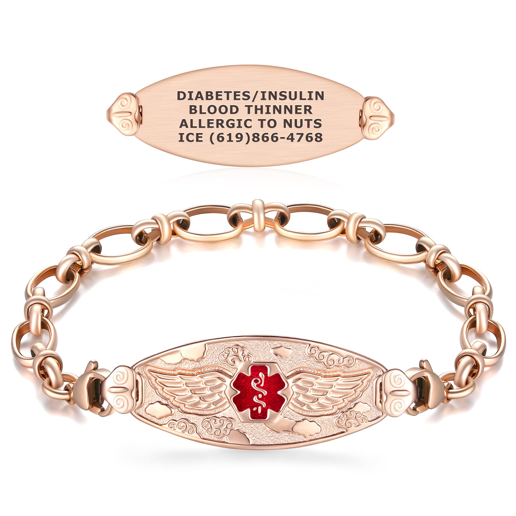 Divoti Custom Engraved Angel Wing Medical ID Bracelet for Women - Adjustable Bow Link Design, Emergency Alert Jewelry for Diabetes, Allergies & Medical Conditions - Perfect for Everyday Wear & Special Occasions