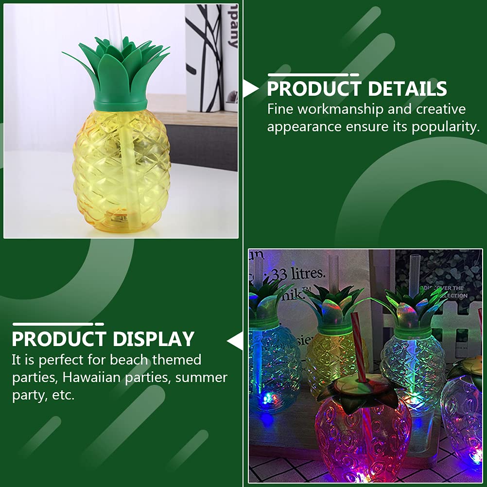 DOITOOL 3-Pack 500ml Pineapple Shaped Cups with Straws & LED Lights - Fun Tropical Drinkware for Pool Parties, Summer BBQs, and Beach Vacations