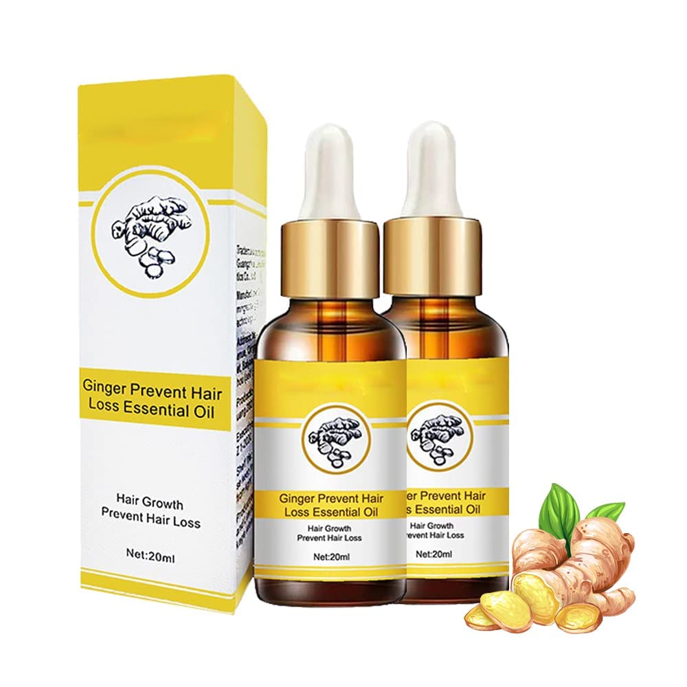 **Ginger Essential Oil for Hair Growth & Loss Prevention - Natural Hair Serum for Thinning Hair (2 Pack) - Promotes Healthy Scalp & Stronger Hair for Men & Women**    *(Use for daily scalp massage, hair care routines, or adding to shampoos for thicker, fuller hair.)*
