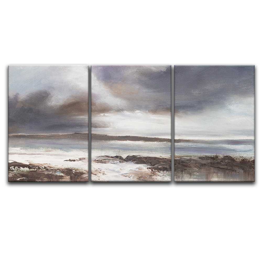 Wall26 - 3 Panel Coastal Landscape Canvas Wall Art - Oil Painting Style Giclee Print, Gallery Wrapped Modern Home Decor - 24
