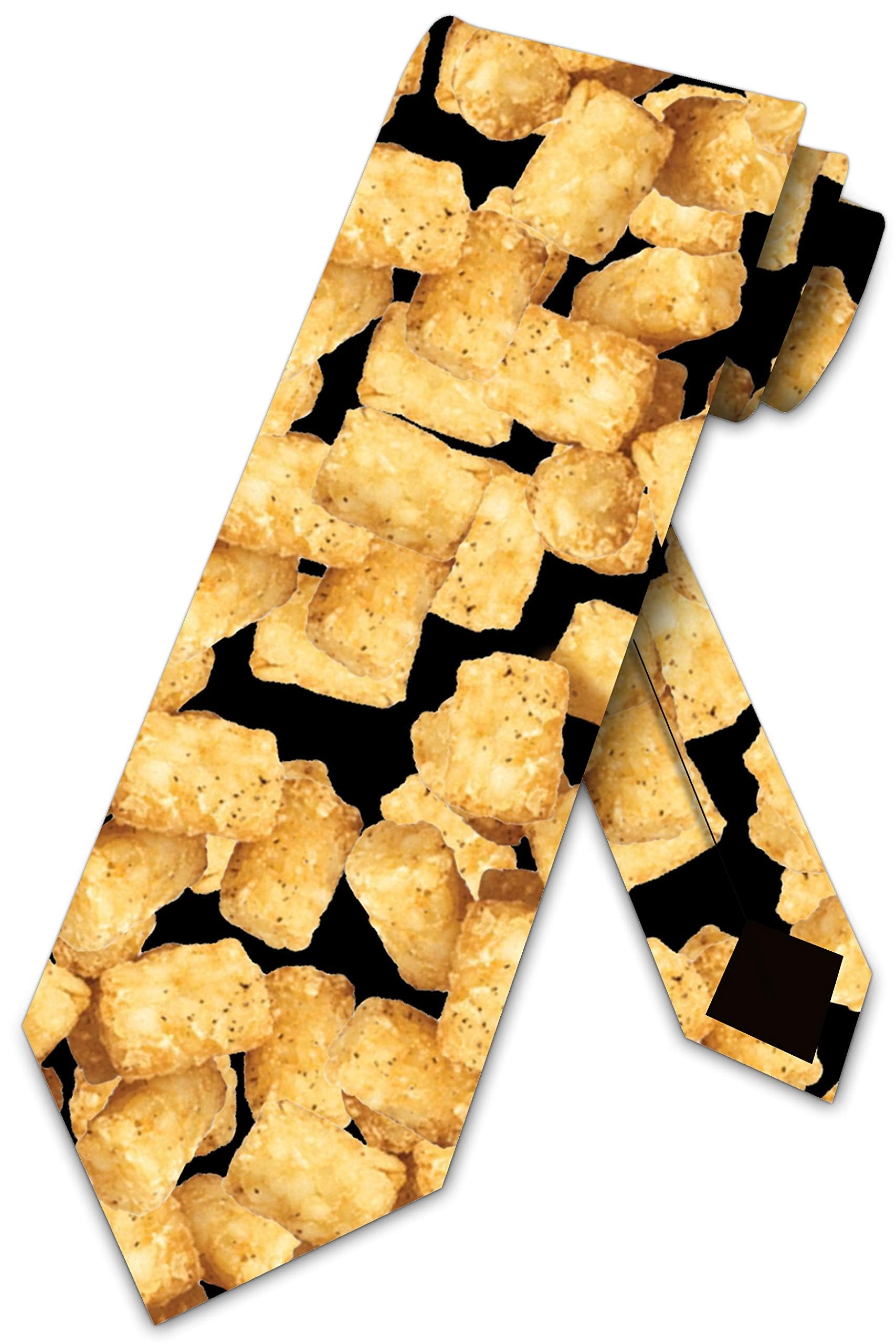 Three Rooker Tater Tots Men's Fast Food Necktie - Funny Chef Tie for Restaurant Workers & Food Lovers - Perfect for Cooking Gifts, Costume Parties & Themed Events