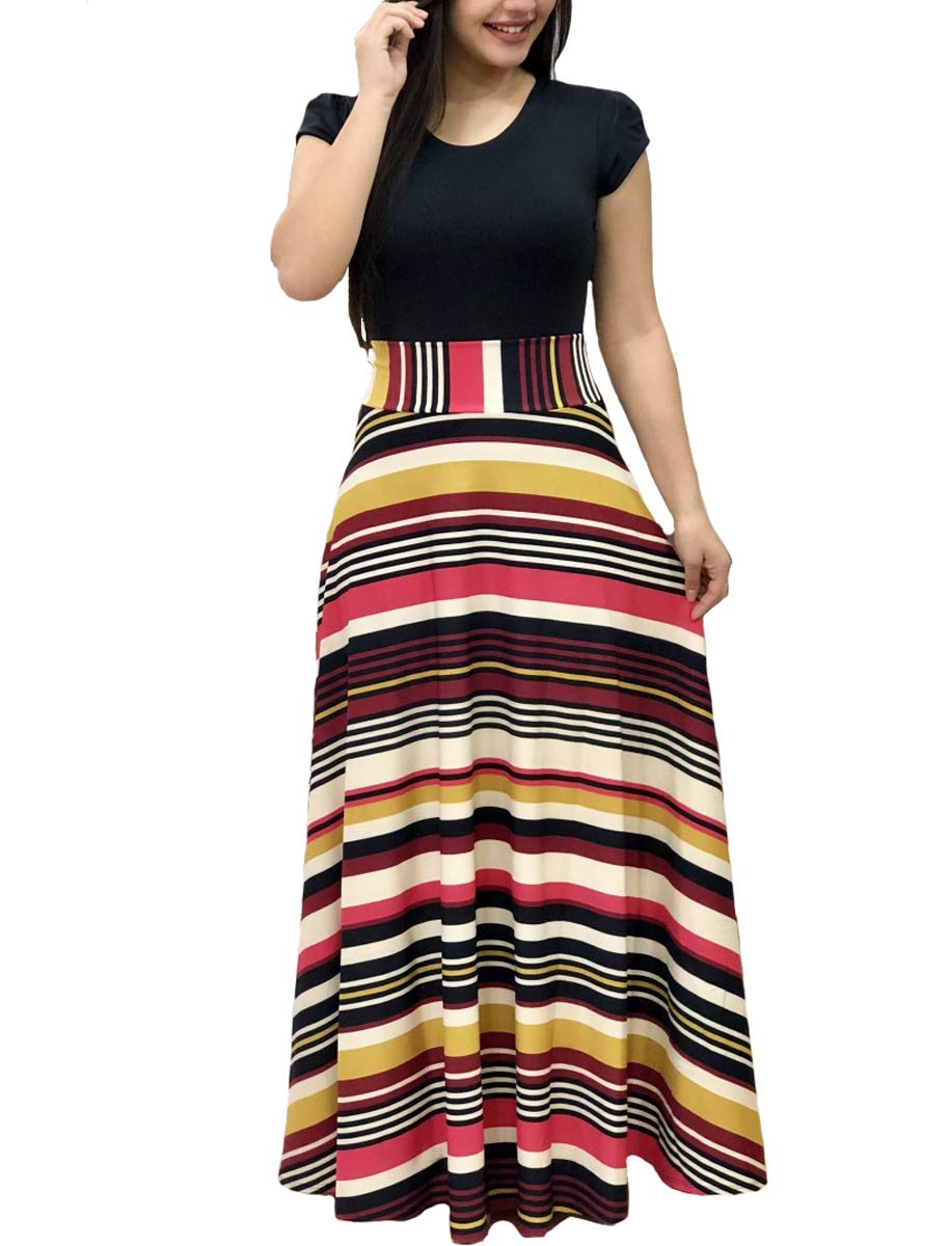 Aublary Women's Floral Print Long Sleeve Maxi Dress - Round Neck Casual Tunic Dress for Spring/Summer, Beach, Vacation & Everyday Wear
