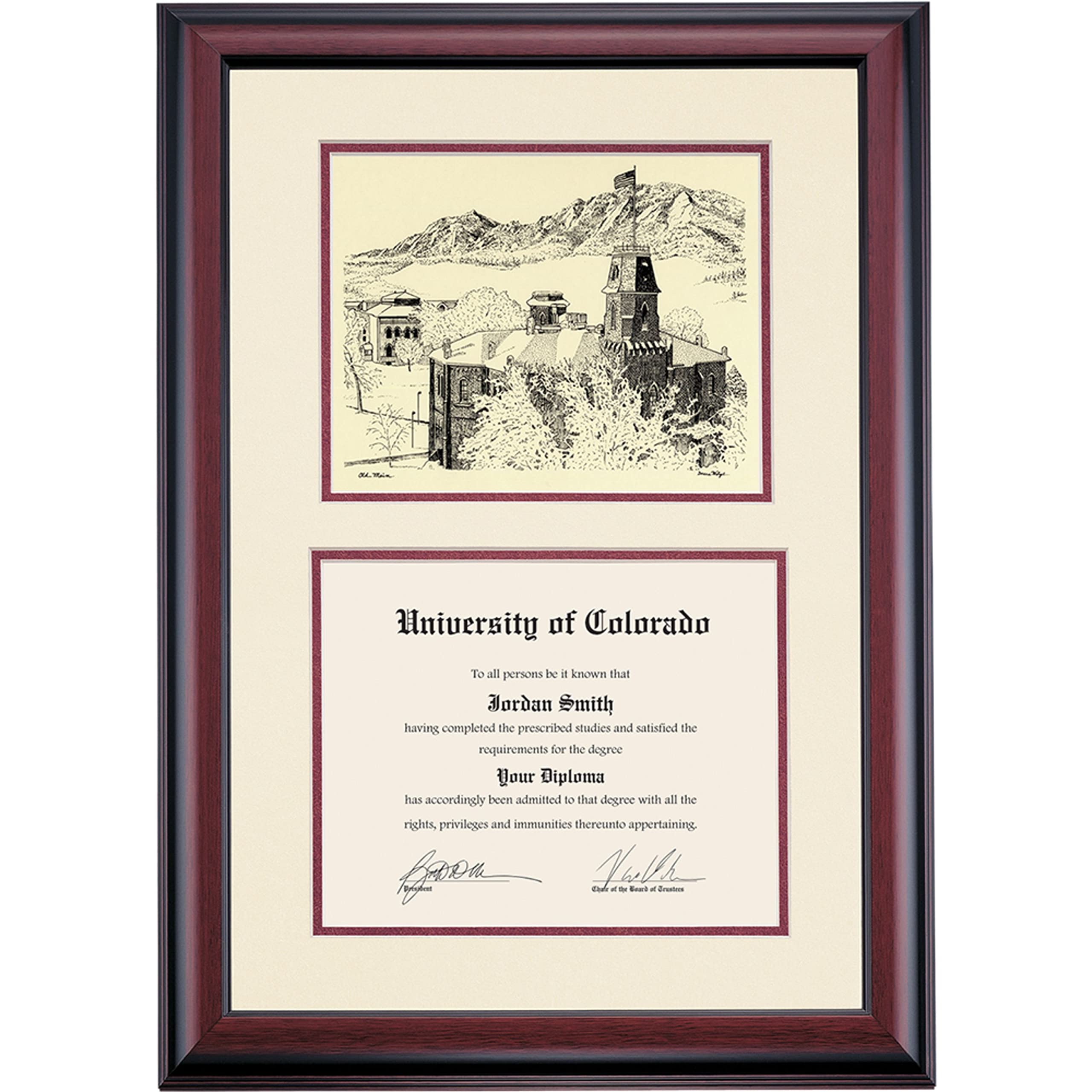 University of Colorado CU Boulder Buffaloes Diploma Display Frame - 8.5x11 Inch Ivory & Maroon Mat with Old Main Pen & Ink Design - Perfect Graduation Gift for Alumni & Students | Office Decor, Home Display, Commencement Present