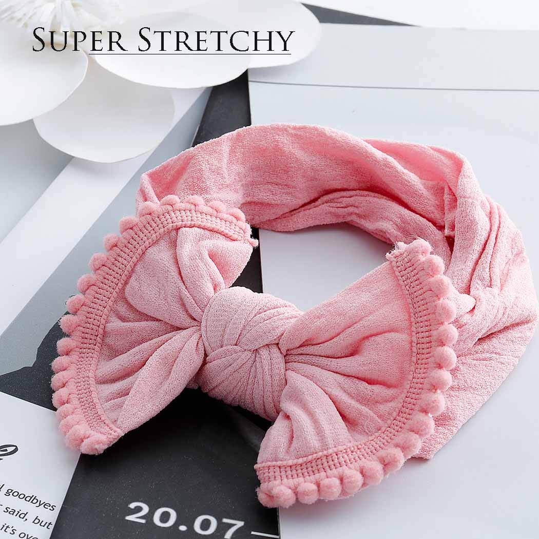 CanB Baby Hair Bow Headband - Stretchy Knot Nylon Headbands for Infants & Toddlers - Soft Baby Accessories (Pink) - Perfect for Photo Shoots, Birthday Parties & Daily Outfits