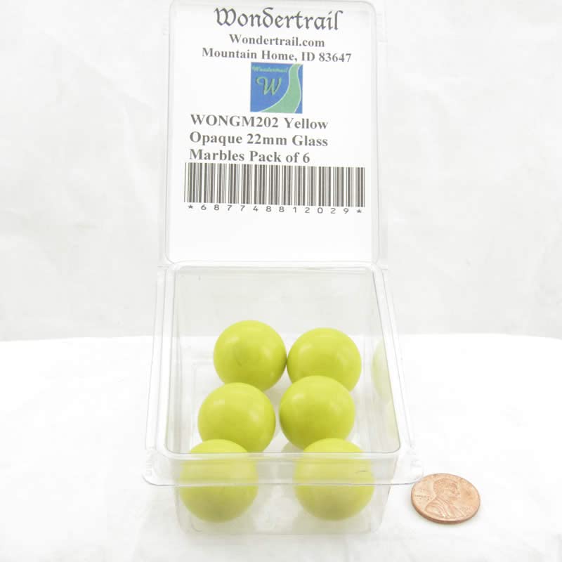 22mm Yellow Opaque Glass Marbles - Pack of 6 for DIY Crafts, Home Decor & Kids Games | WONGM202
