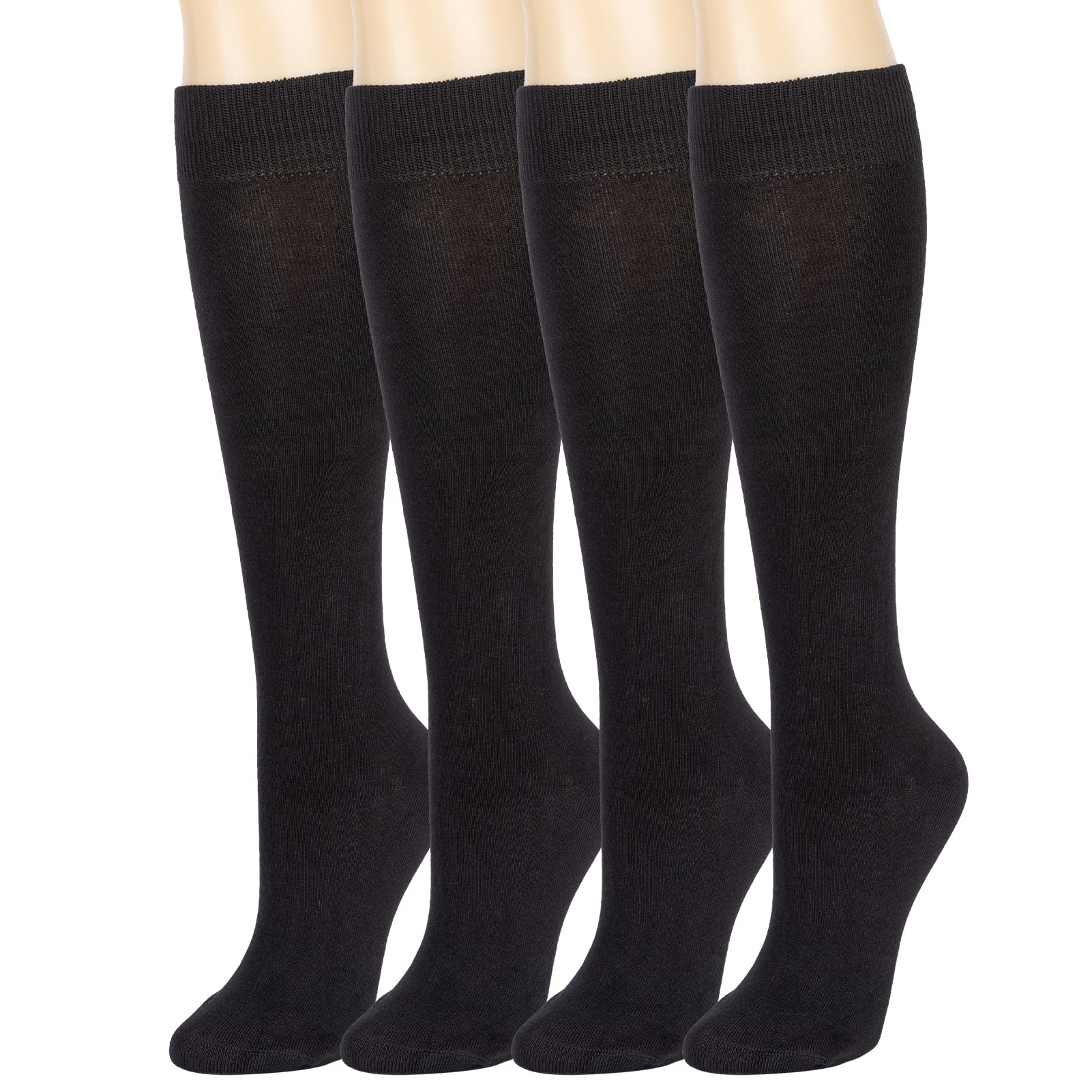 4 Pairs Bamboo Knee High Socks for Women - Breathable Thin Dress Socks - Lightweight Stockings for Work, Yoga & Everyday Comfort