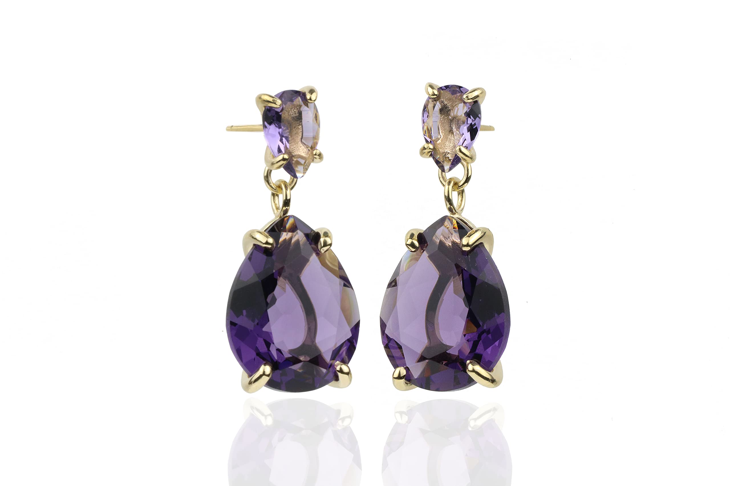 14k Gold Amethyst Dangling Earrings for Women - Handmade Statement Jewelry for Bridal, Evening & Casual Wear - Perfect Gift for Her - Elegant Drop Earrings for Weddings, Parties & Everyday Fashion