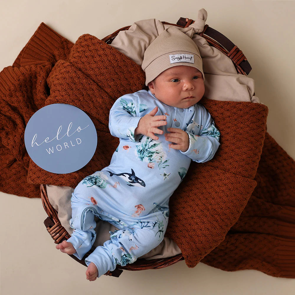 Organic Baby Growsuit - Snuggle Hunny Soft Cotton One-Piece Pajama - Blue Ocean Design for Newborns & Infants - Perfect for Sleepwear, Playtime & Photo Shoots