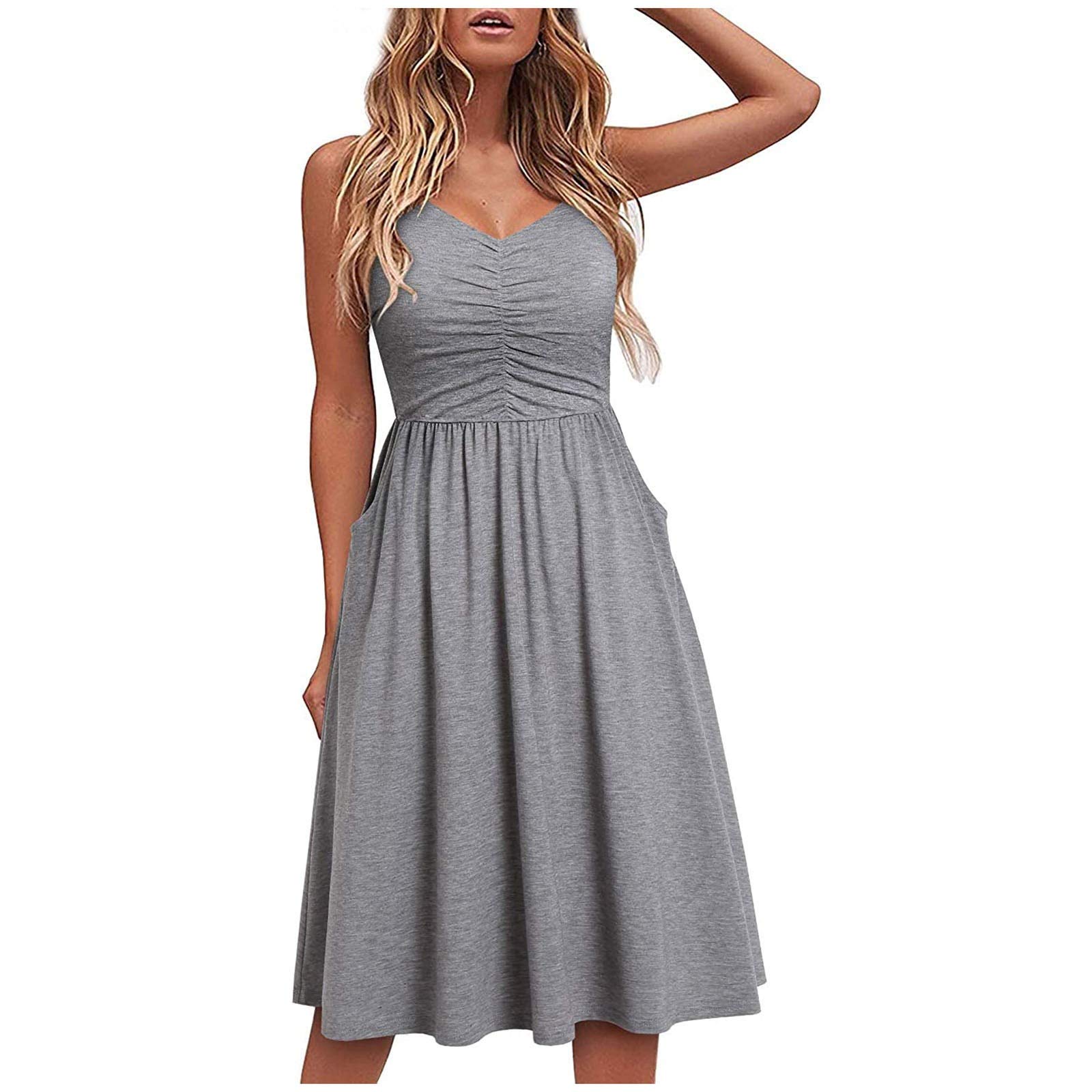 RKSTN Women's Summer Waisted Midi Dress - Solid Color Casual Sling Dress for Vacation & Seaside | Perfect for Beach Outings, Date Nights & Summer Parties