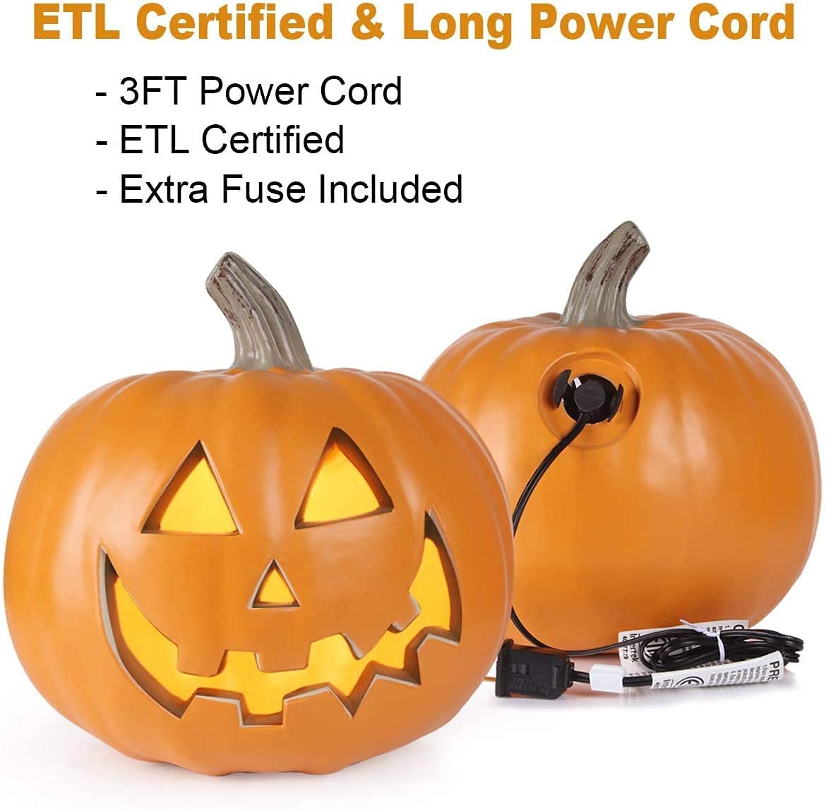 LED Light Up Halloween Jack o'Lantern Pumpkin Decorations - Set of 5 Indoor/Outdoor Lighted Pumpkins with Warm White Bulbs - Perfect for Porch, Yard, Party & Fall Festival Decor