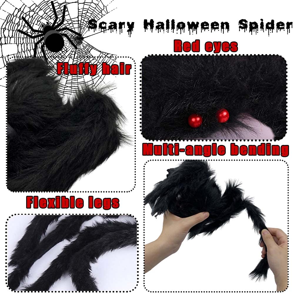 7 Pack Giant Halloween Spiders - Scary Large Hairy Fake Spiders for Outdoor Halloween Decorations, House Party Supplies (Spider Web Not Included) - Perfect for Front Yard Scare, Haunted House Props & Halloween Party Decor