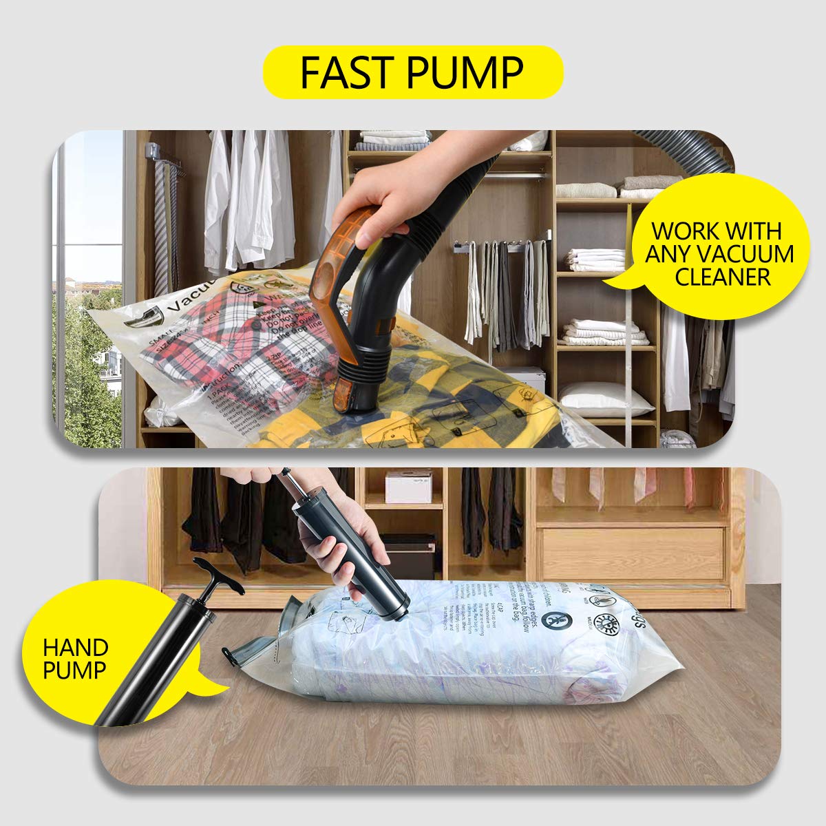 10 Pack Vacuum Storage Bags (5 Large + 5 Medium) - Space Saving Compression Bags with Hand Pump for Clothes, Blankets, Pillows | Travel & Home Organization Storage Solution