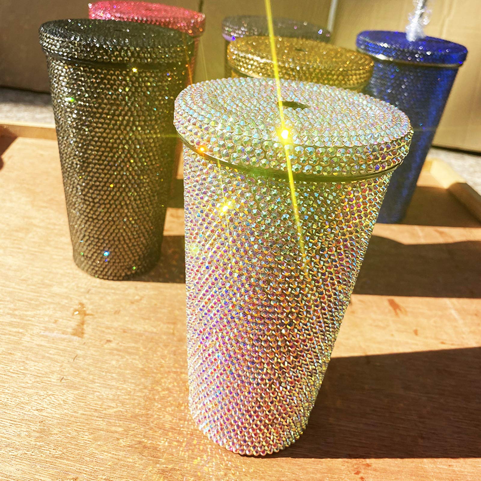 **Walbest 17oz Glitter Tumbler with Lid & Straw – Stainless Steel Rhinestone Bling Cup for Women – Insulated Cold Drink & Coffee Tumbler – Cute Sparkly Cup for Office, Gym, Travel (Multicolor, 1-Pack)**