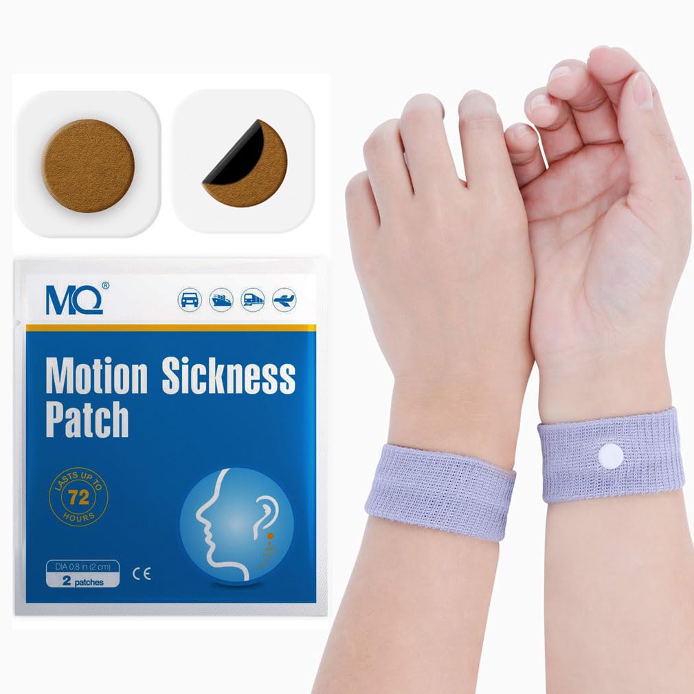 MQ 28 Count Motion Sickness Relief Patches - Non-Drowsy, Waterproof & Fast-Acting for Cruise, Airplane & Car Travel - Long Lasting 72 Hour Nausea Relief - Includes 2 Free Wristbands - Perfect for Seasickness, Airsickness & Motion Sickness Prevention