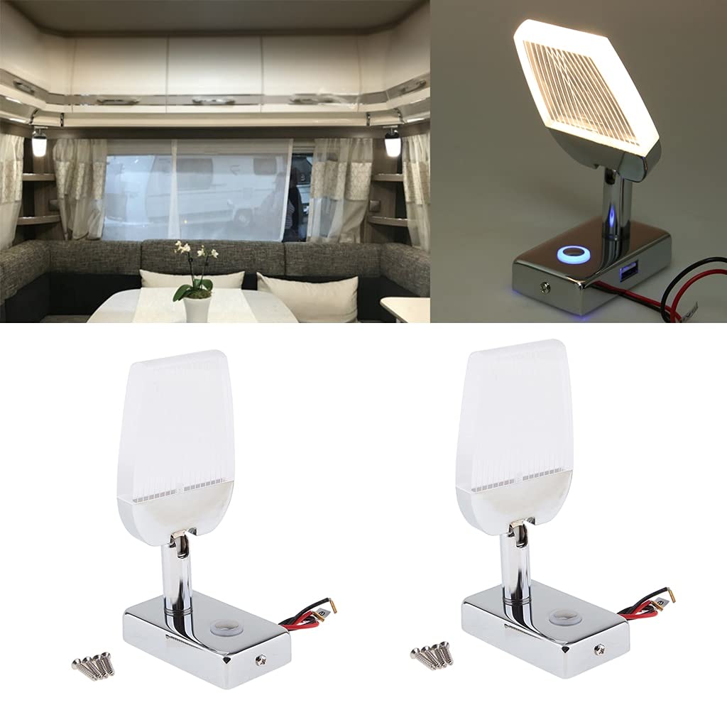 2Pcs Marine LED Reading Light - Touch Control, Dimmable, USB Port Charging for RV, Boat, Camping | Adjustable Interior Light for Night Reading & Charging Devices