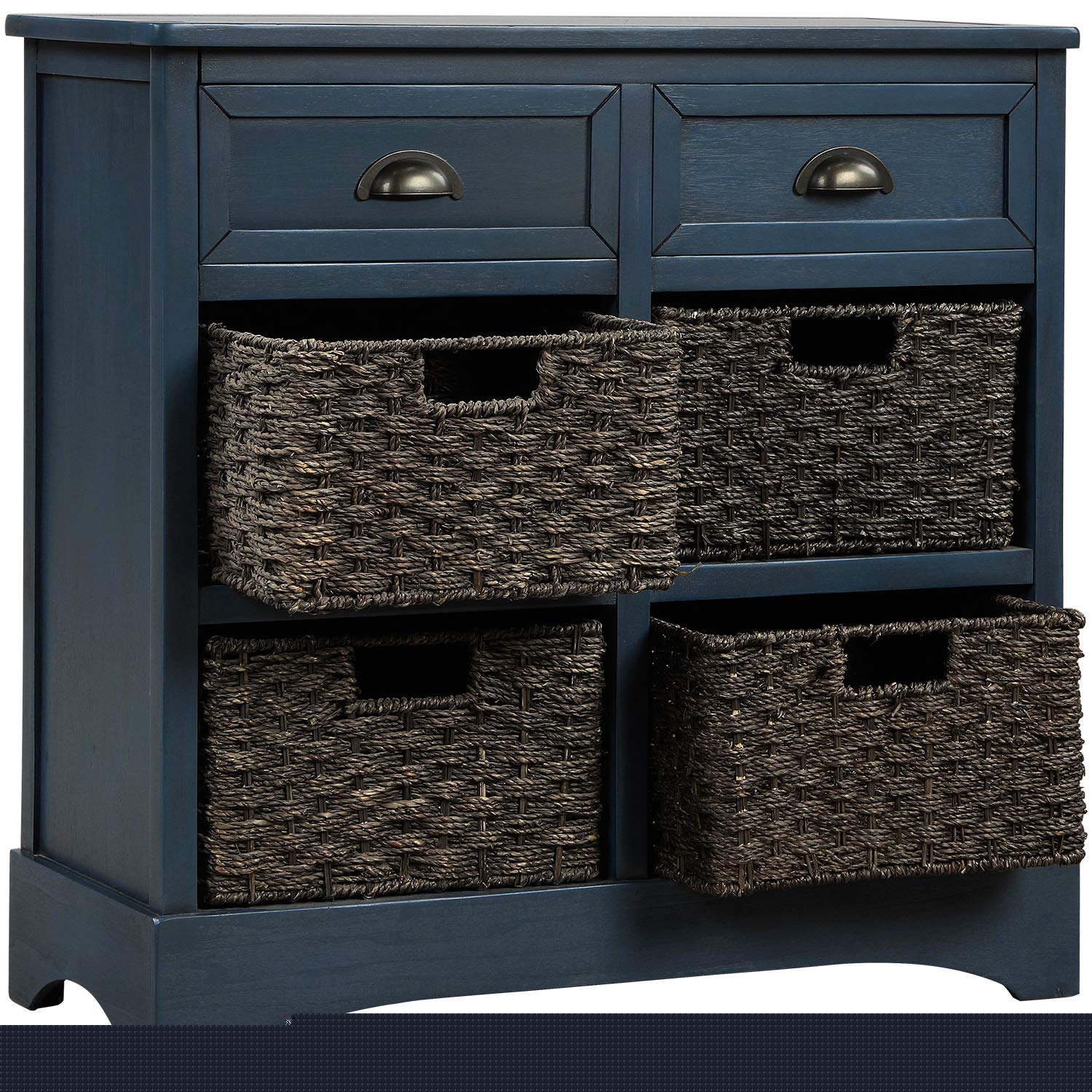Knocbel Farmhouse Wicker Storage Cabinet with 2 Drawers & Aluminum Handles - Rustic Decorative Chest for Entryway, Hallway, Living Room, Dining Room - Perfect for Organizing Blankets, Towels & Home Decor (Antique Navy)