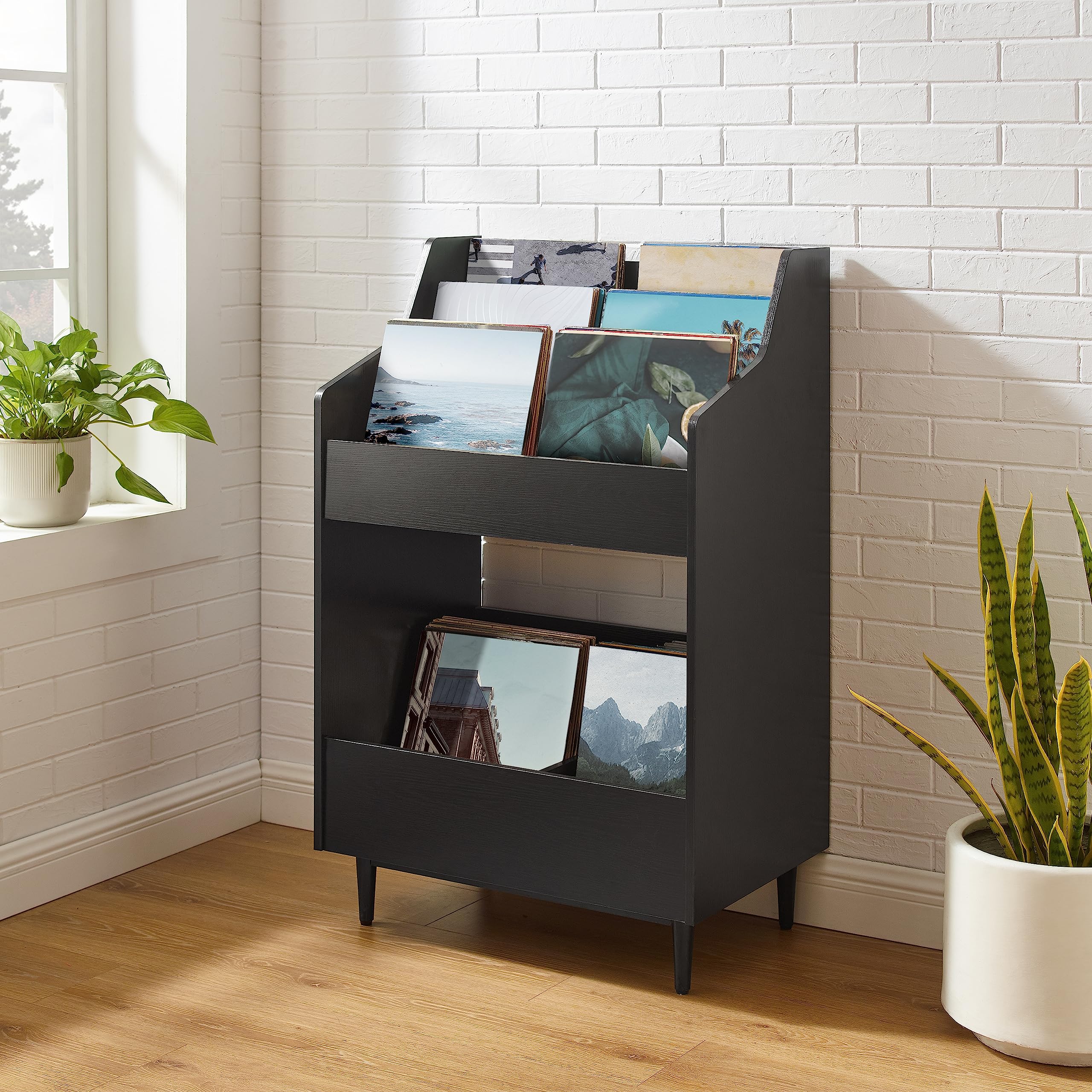 Crosley Furniture Liam Vinyl Record Storage Stand - 3-Tier Shelving Unit for LP Records & Albums, Black - Perfect for Living Room, Music Studio & Vinyl Collector Display