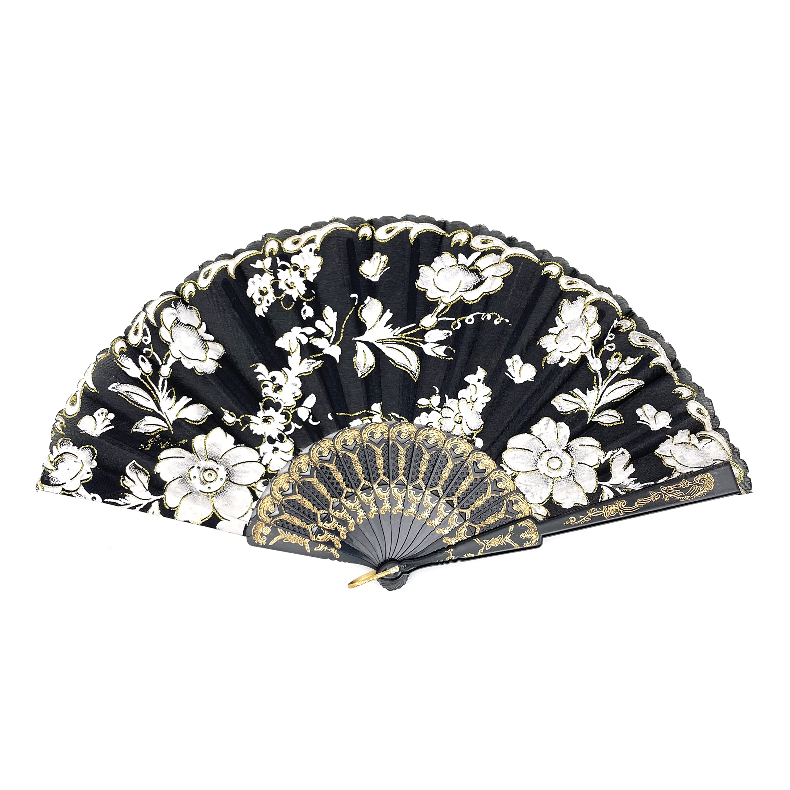 12 Pcs Glitter Floral Pattern Folding Fans - Elegant Black Gold Hand Fans for Wedding Decor, Party Supplies, Dance Performances & Home Wall Decoration - Perfect for Summer Events, Bridal Showers & Table Settings