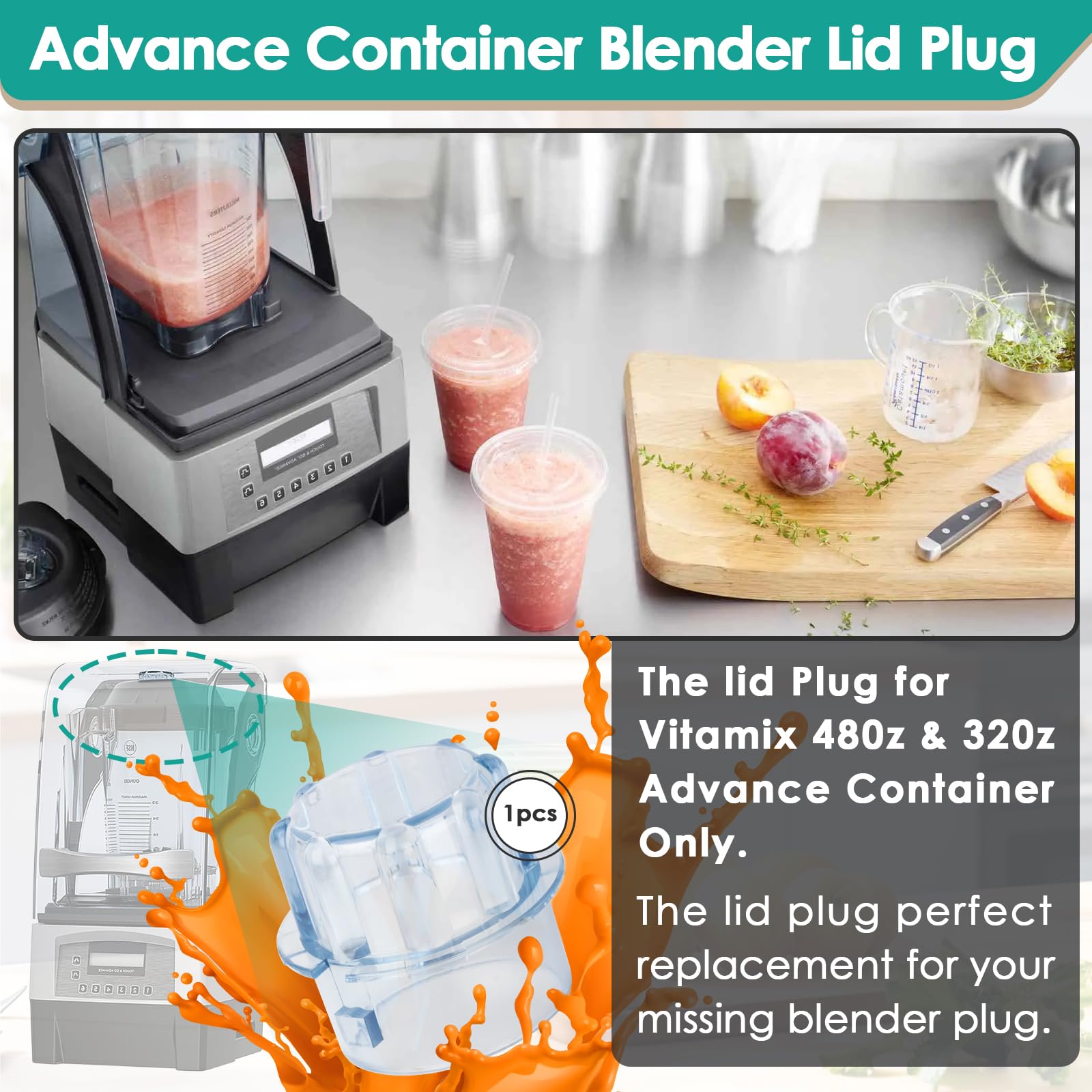 Vitamix 32 oz & 48 oz Advance Container Replacement Lid Plug - Compatible with Quiet One VM0145, BarBoss Blender & Models 15978, 16016, 15981, 16019 - Perfect for Smoothies, Soups & Food Prep