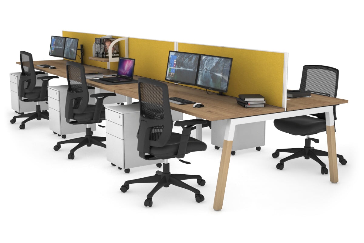 Quadro A Legs 6-Person Office Workstation with Wood Legs & Cross Beam [1800L x 700W] - Perfect for Collaborative Workspaces, Open Offices & Conference Rooms