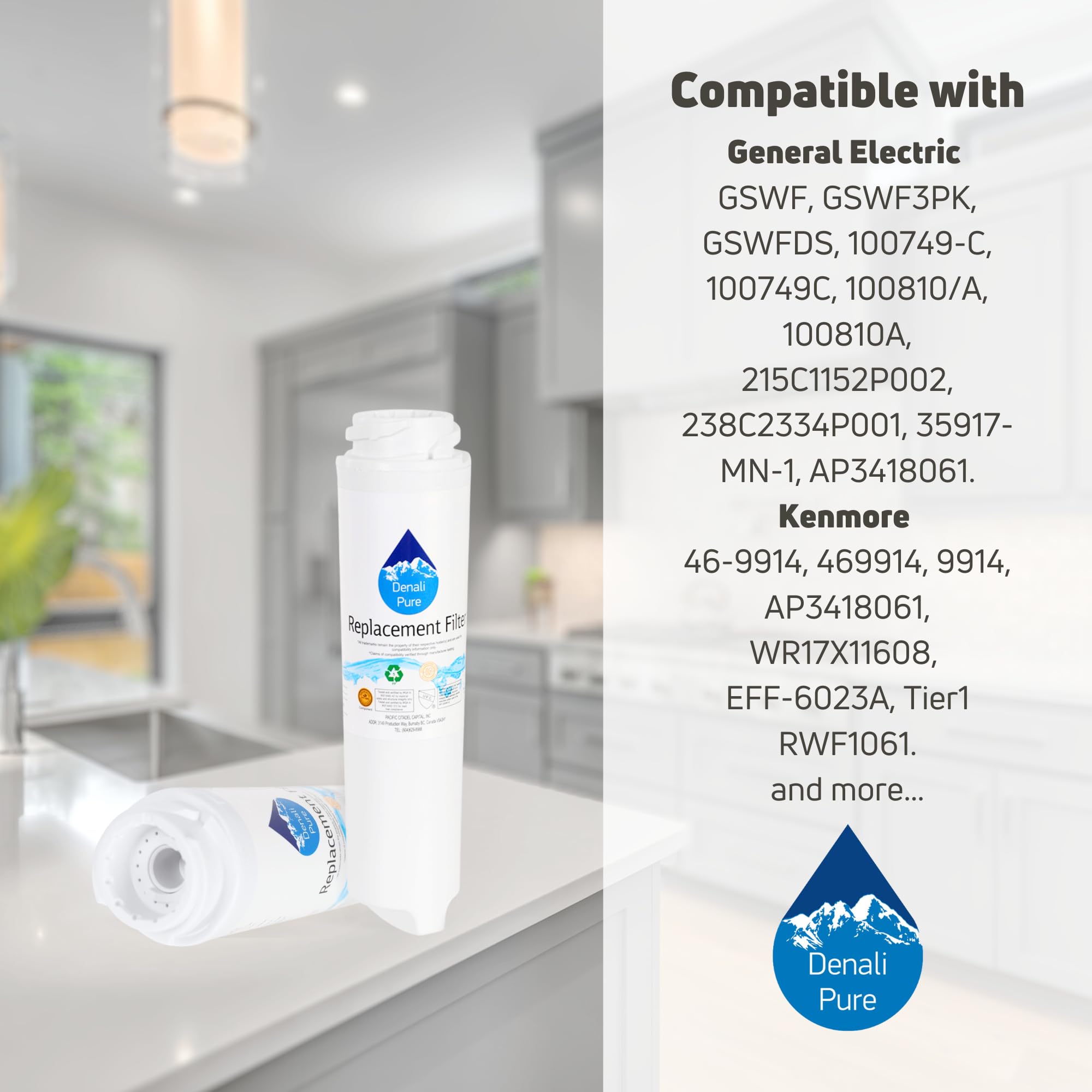 3-Pack GE PFS22MIWBWW Refrigerator Water Filter Replacement - Compatible with General Electric GSWF Fridge Filter Cartridge | Clean & Fresh Drinking Water for Home & Office Use