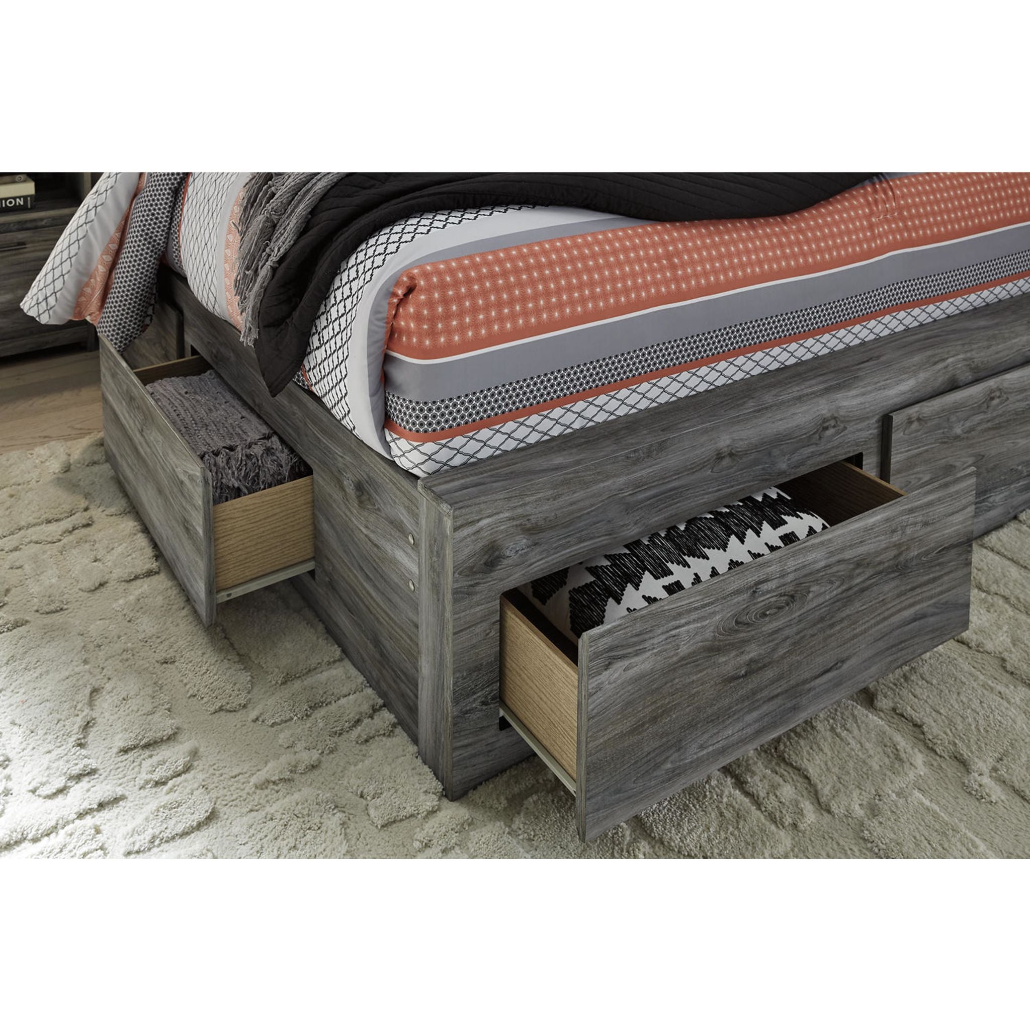 Baystorm Panel Bed with 4 Drawer Storage - Gray Queen Size Bed Frame with Underbed Storage | Modern Bedroom Furniture for Small Spaces & Guest Rooms
