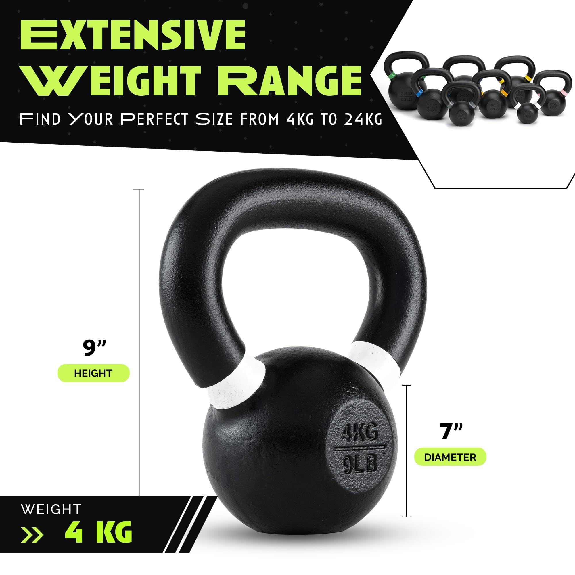 Premium Single-Cast Iron Kettlebells - No-Welded Joints, Wide Handle for Strength Training - Durable Powder Coated Kettlebell Weights Set for Men & Women - Perfect for Home Gym, CrossFit & Functional Fitness Workouts