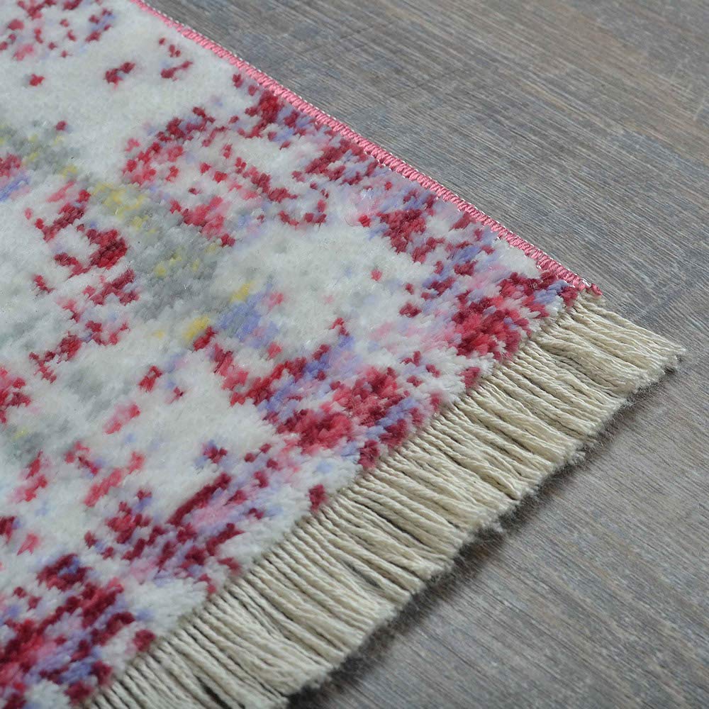 Machine Made Polyester Area Rugs 9'x12' Rectangle - Pink Oriental Traditional Design Low Pile Carpet for Living Room, Bedroom, Dining Room | Soft & Durable Home Decor (M00073)