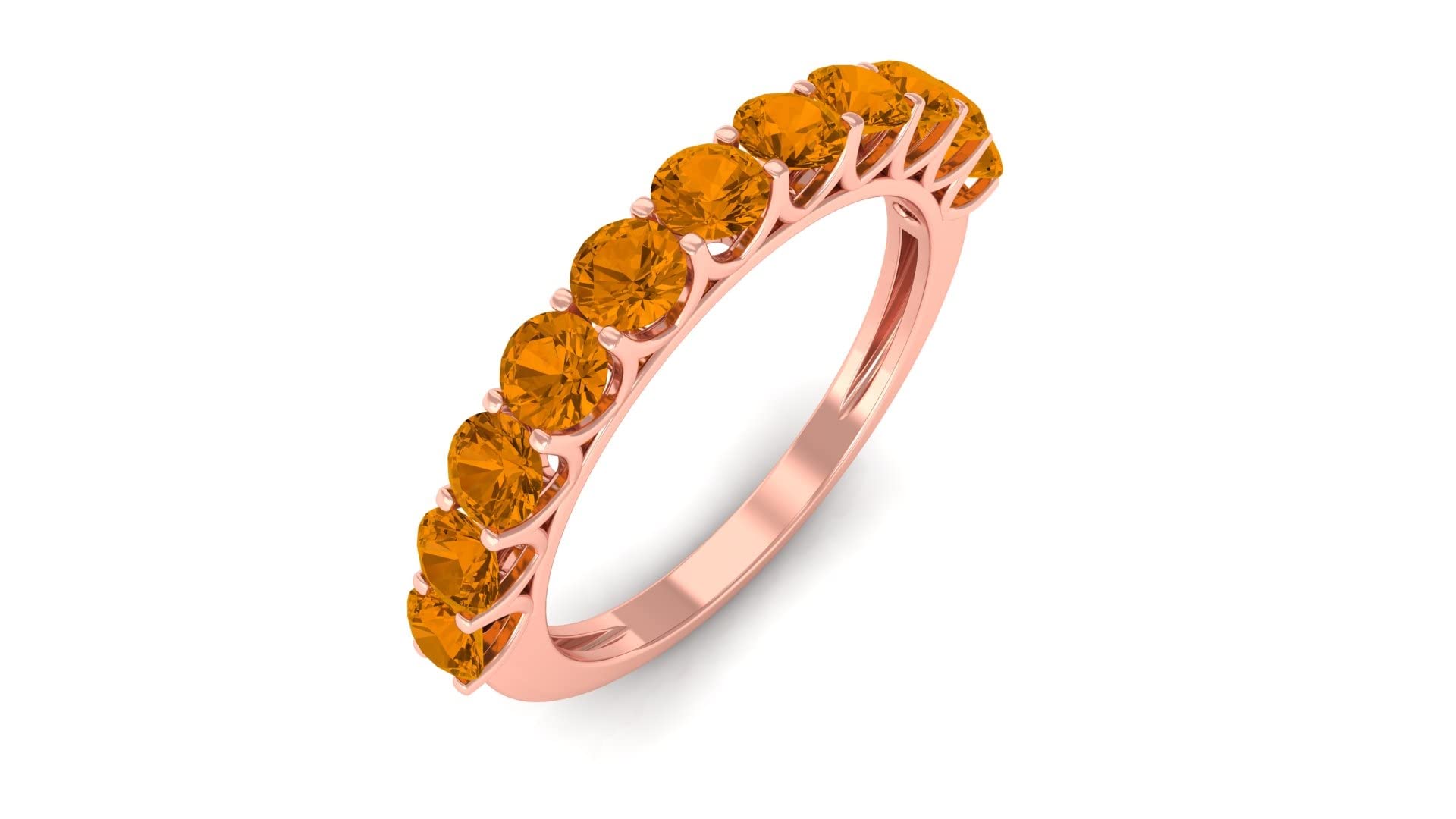 1 CT Round Citrine Half Eternity Ring - 14K Solid Gold November Birthstone Ring for Women, Elegant Stackable Wedding Band, Perfect for Anniversary, Birthday & Everyday Wear